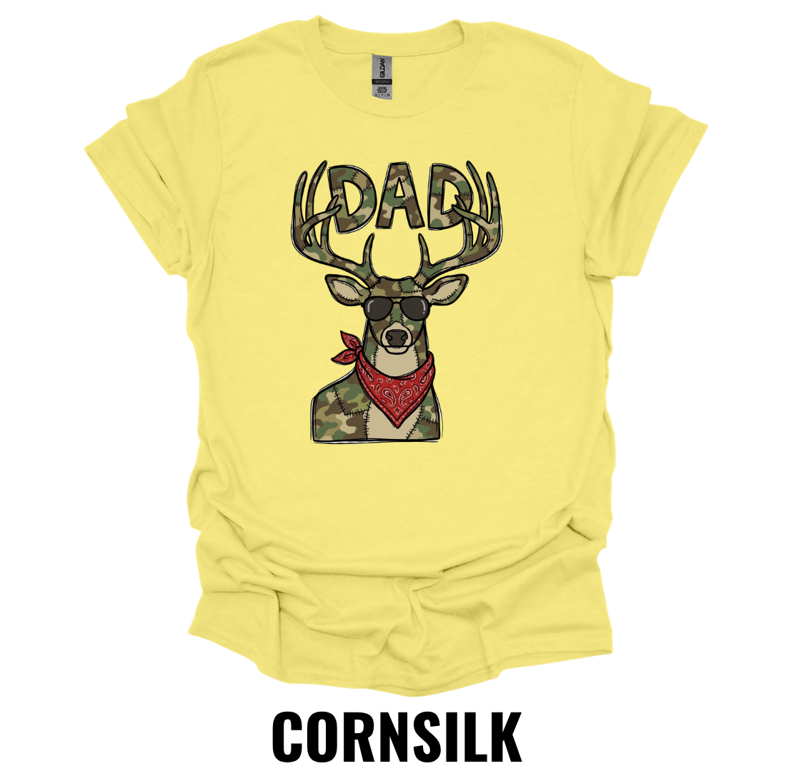 Dad Deer Hunting T-Shirt with Camo Antlers and Bandana