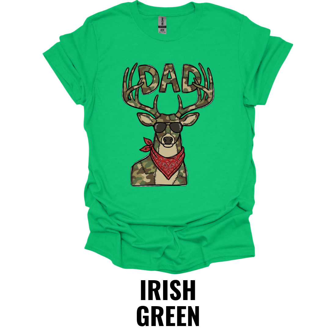 Dad Deer Hunting T-Shirt with Camo Antlers and Bandana