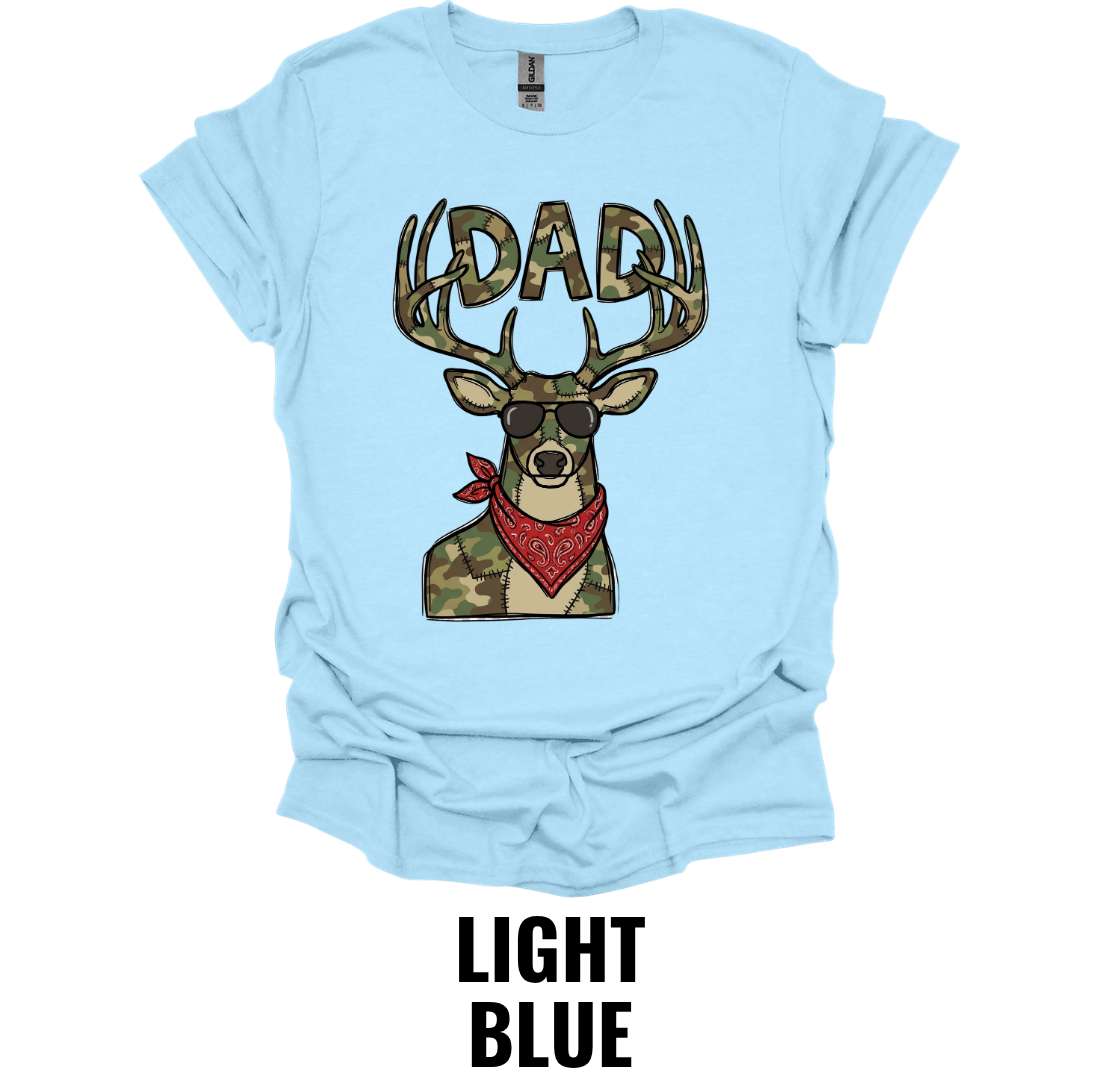 Dad Deer Hunting T-Shirt with Camo Antlers and Bandana