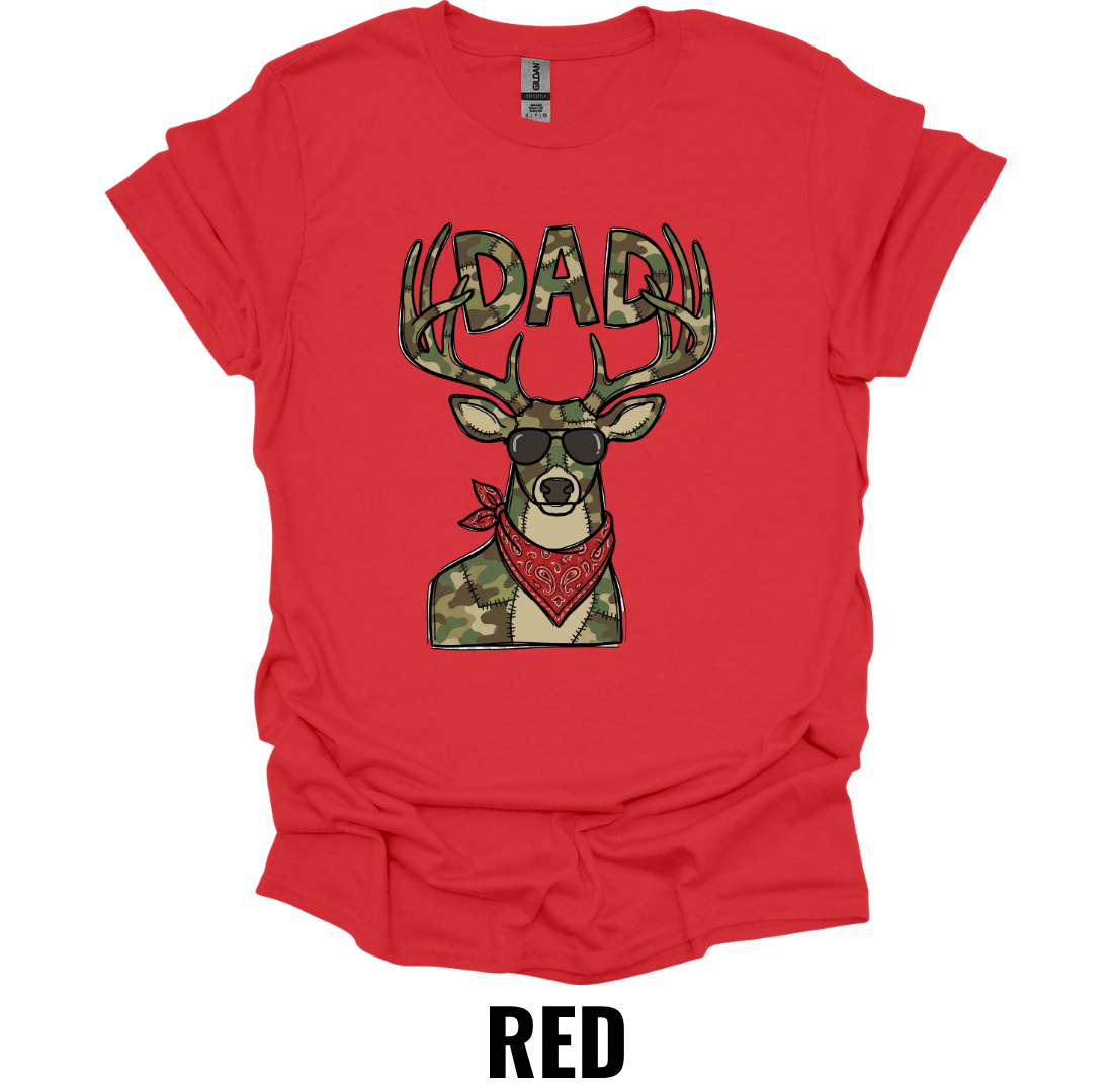 Dad Deer Hunting T-Shirt with Camo Antlers and Bandana