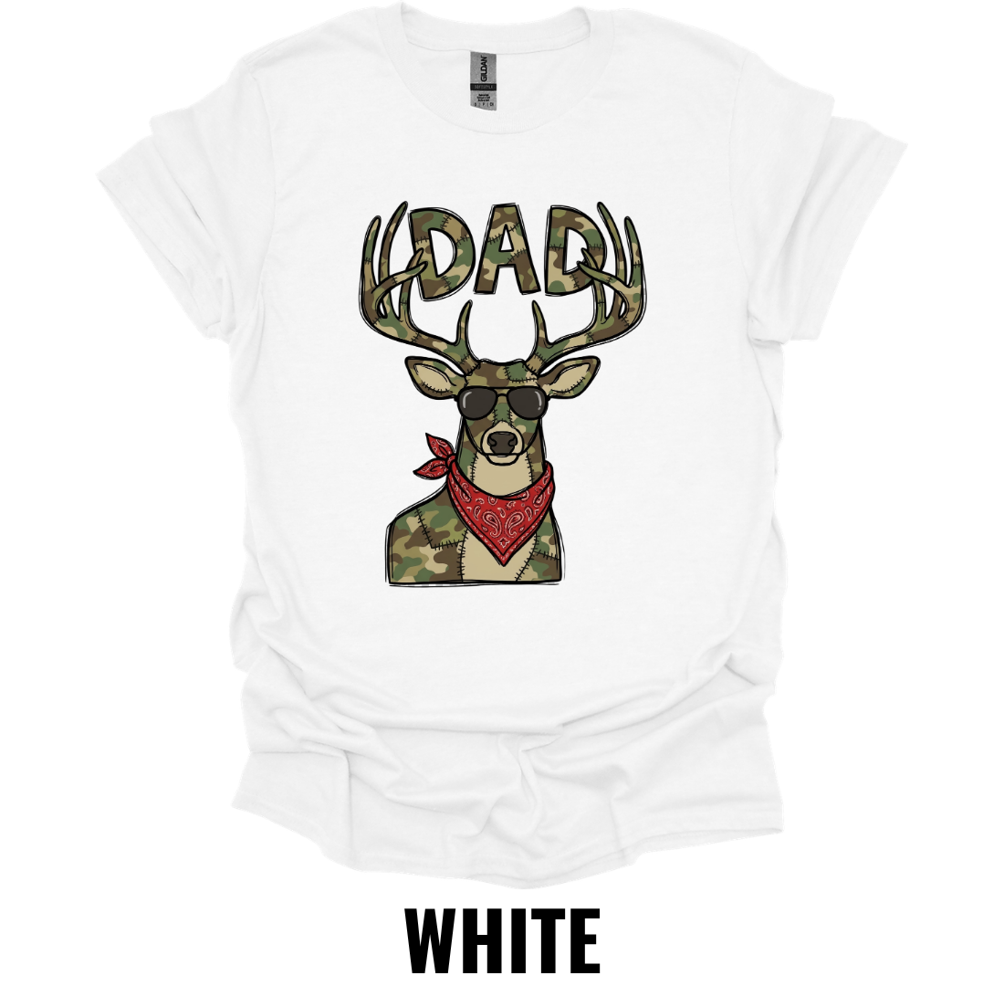 Dad Deer Hunting T-Shirt with Camo Antlers and Bandana