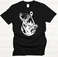 Deer and Fish Hook Graphic Shirt on Gildan Softstyle Tee