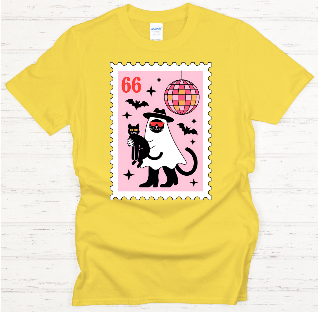 Disco Ghost Black Cat Halloween Shirt – Retro Spooky Dance Party Tee