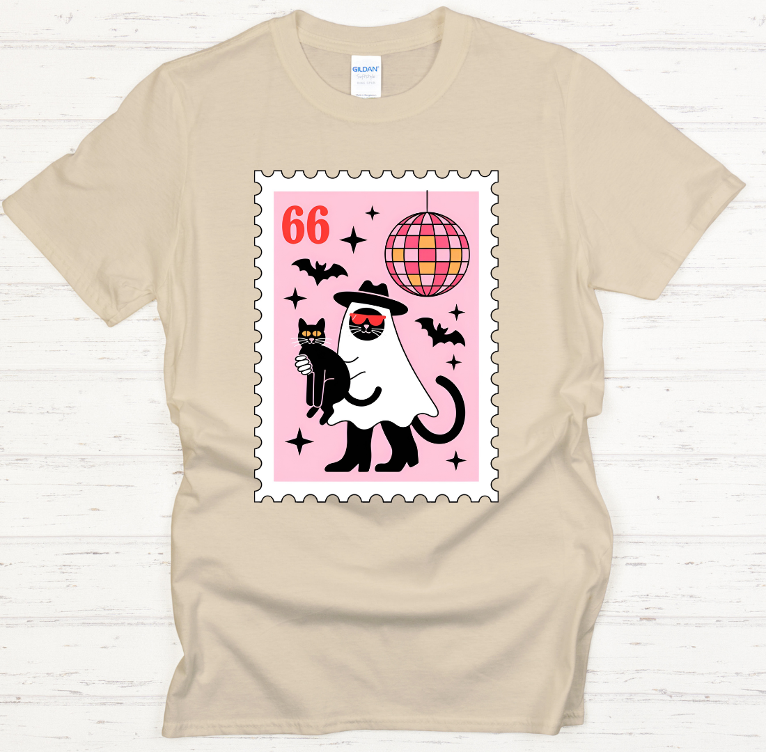 Disco Ghost Black Cat Halloween Shirt – Retro Spooky Dance Party Tee