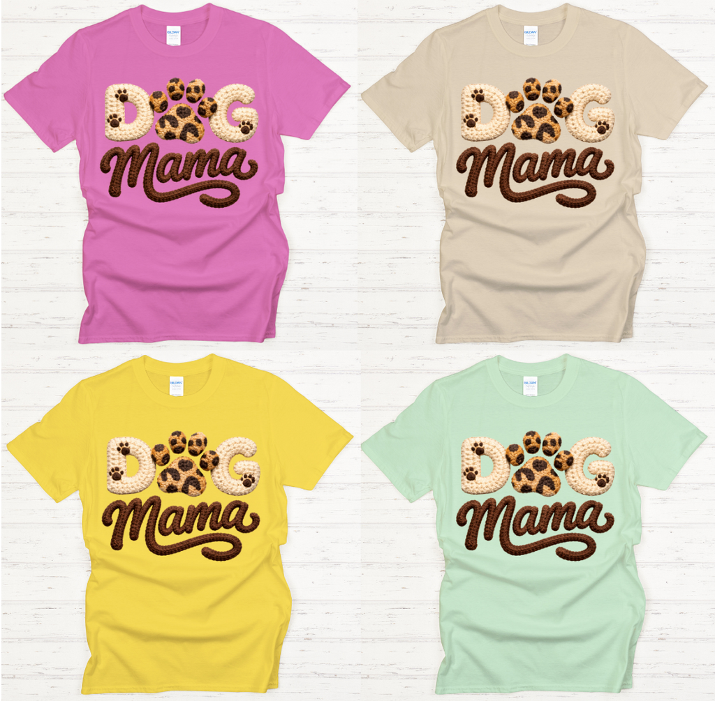 Dog Mama Leopard Paw Knit Texture Graphic Shirt on Gildan Softstyle Tee