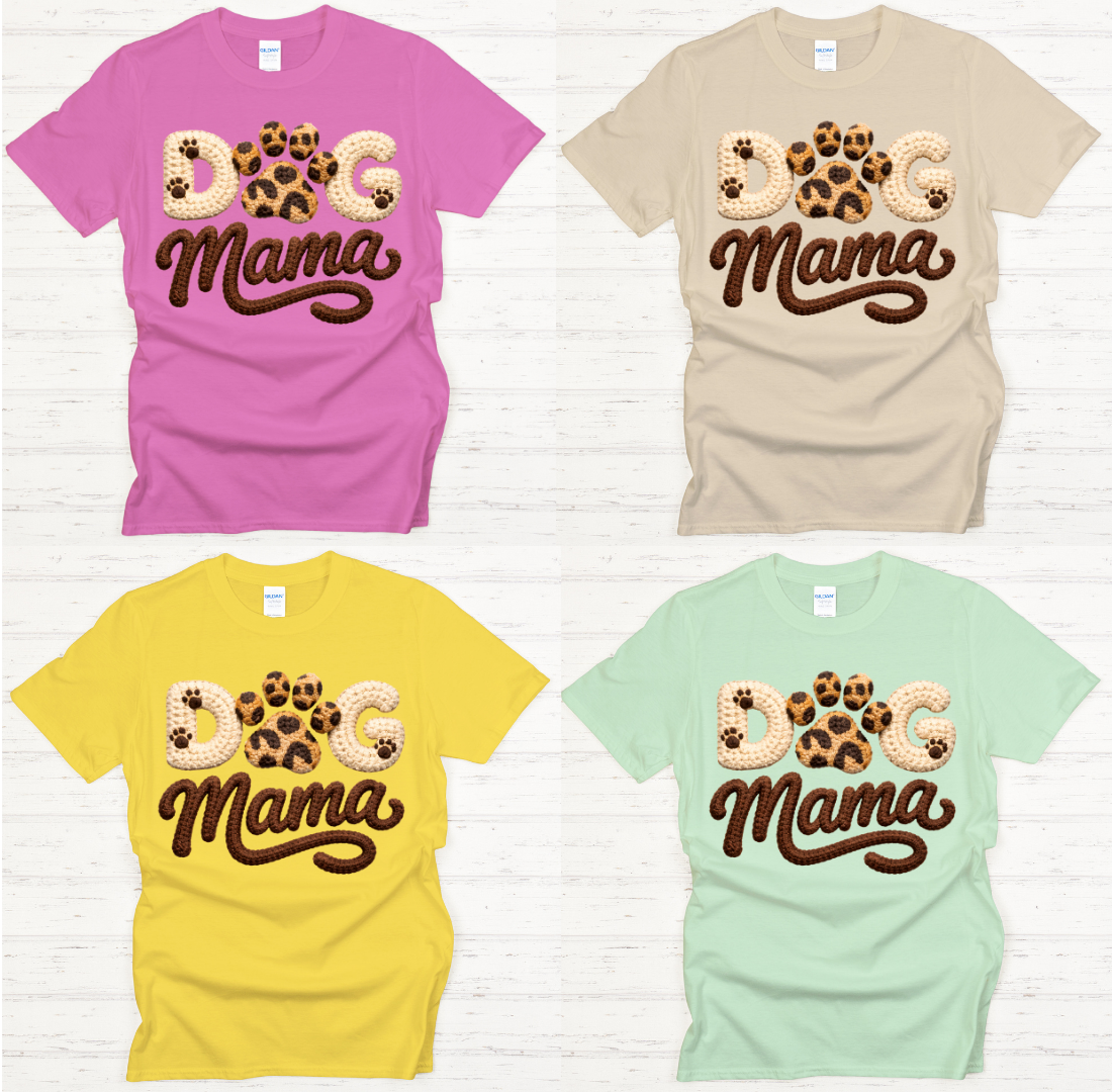 Dog Mama Leopard Paw Knit Texture Graphic Shirt on Gildan Softstyle Tee