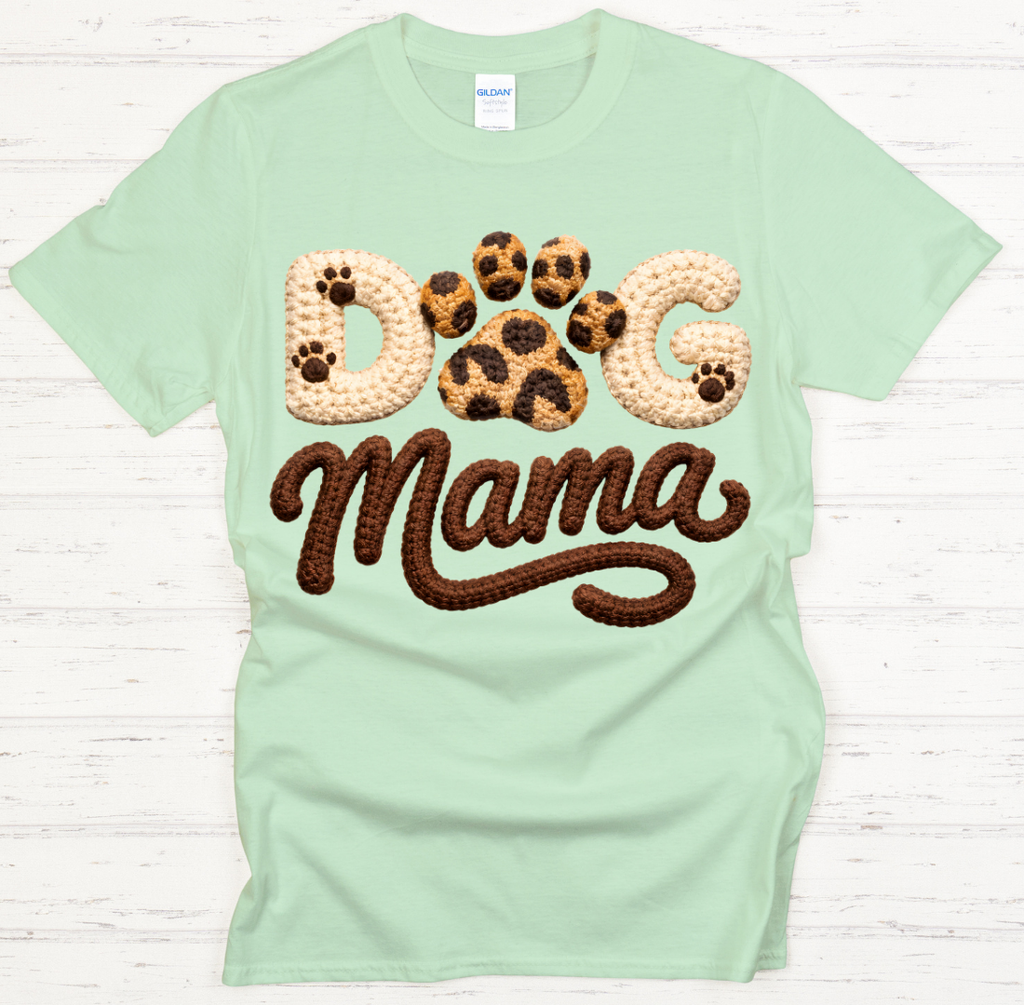 Dog Mama Leopard Paw Knit Texture Graphic Shirt on Gildan Softstyle Tee