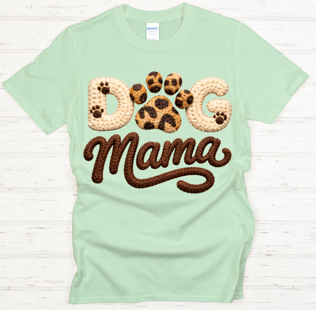 Dog Mama Leopard Paw Knit Texture Graphic Shirt on Gildan Softstyle Tee