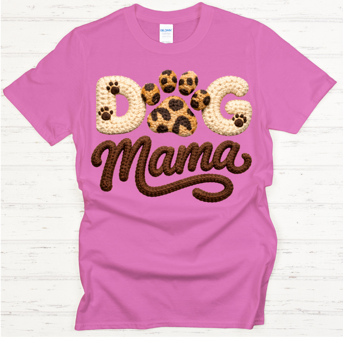 Dog Mama Leopard Paw Knit Texture Graphic Shirt on Gildan Softstyle Tee