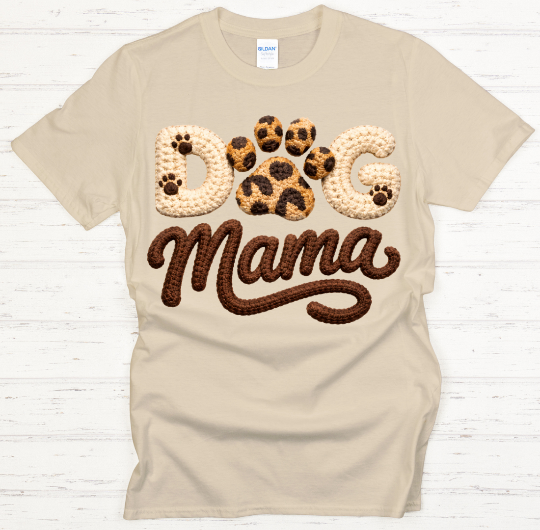 Dog Mama Leopard Paw Knit Texture Graphic Shirt on Gildan Softstyle Tee