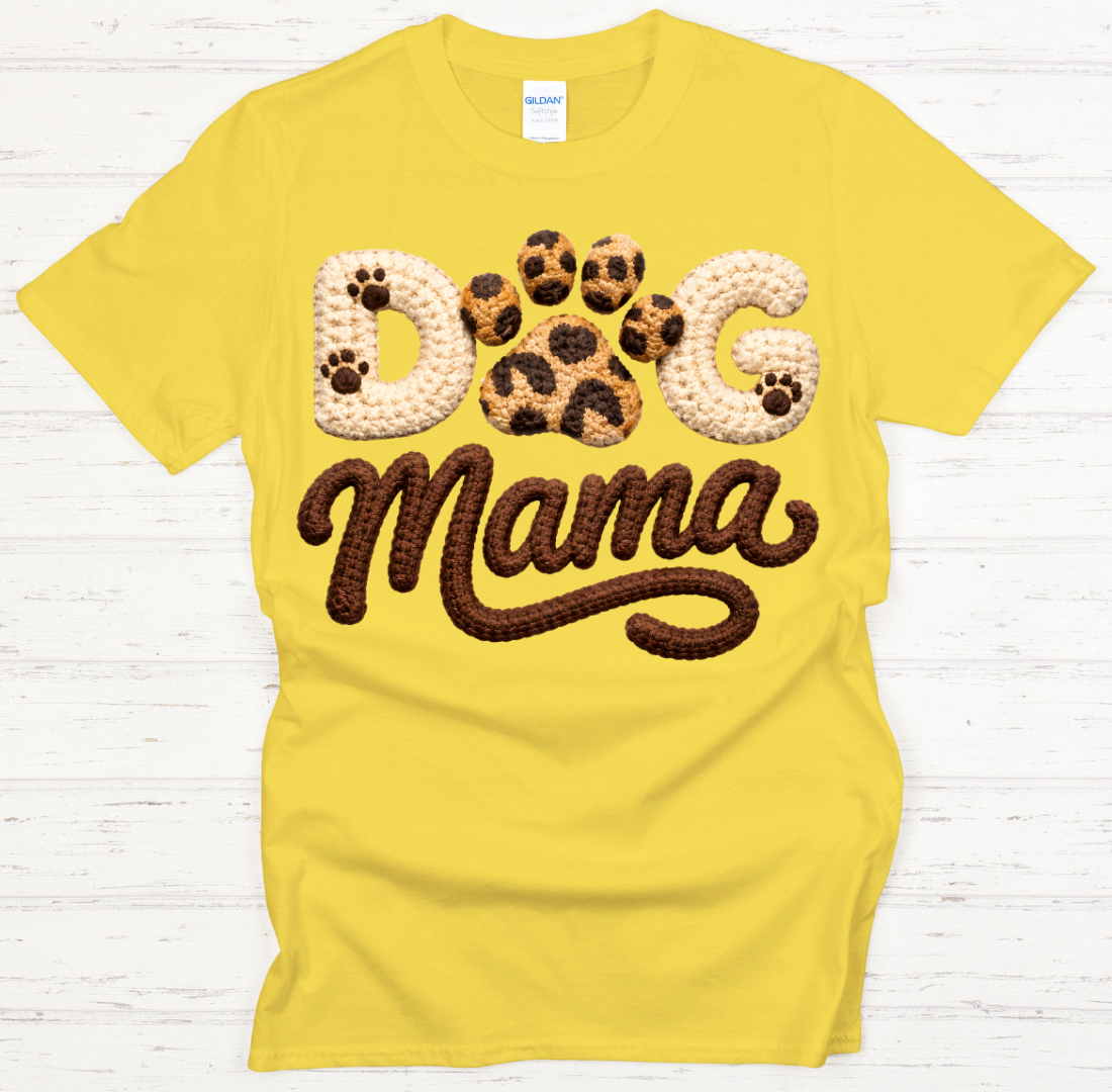 Dog Mama Leopard Paw Knit Texture Graphic Shirt on Gildan Softstyle Tee