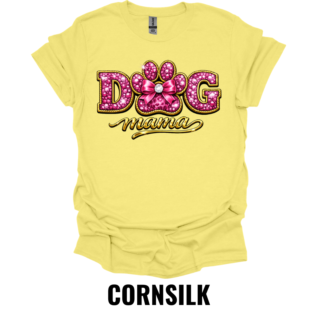 Dog Mama Shirt – Pink Glitter Paw Dog Mom Graphic Tee