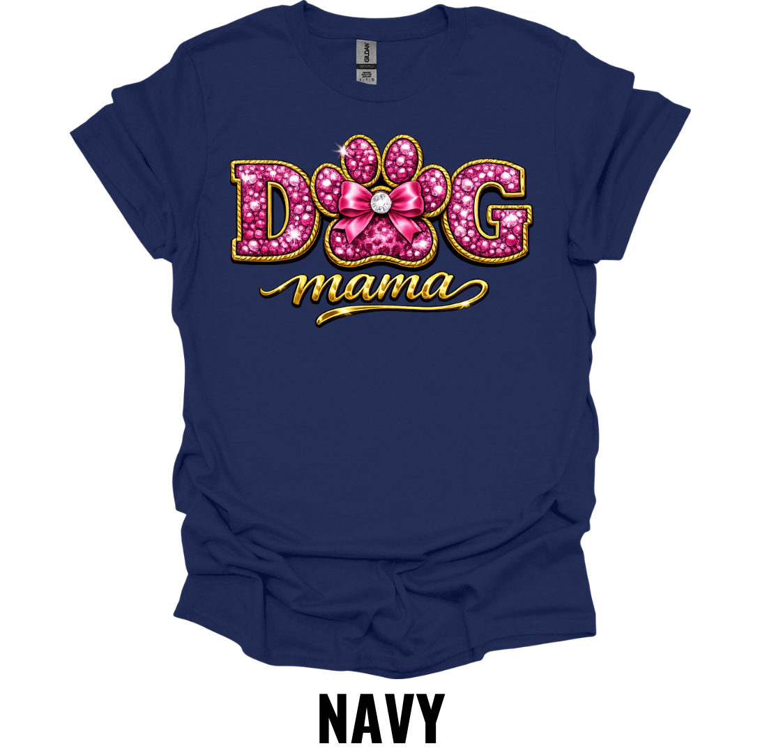 Dog Mama Shirt – Pink Glitter Paw Dog Mom Graphic Tee