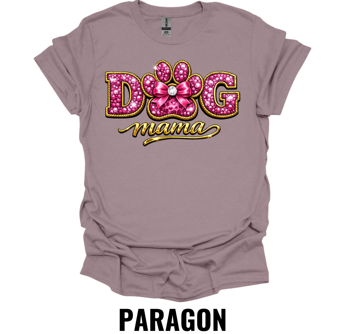 Dog Mama Shirt – Pink Glitter Paw Dog Mom Graphic Tee