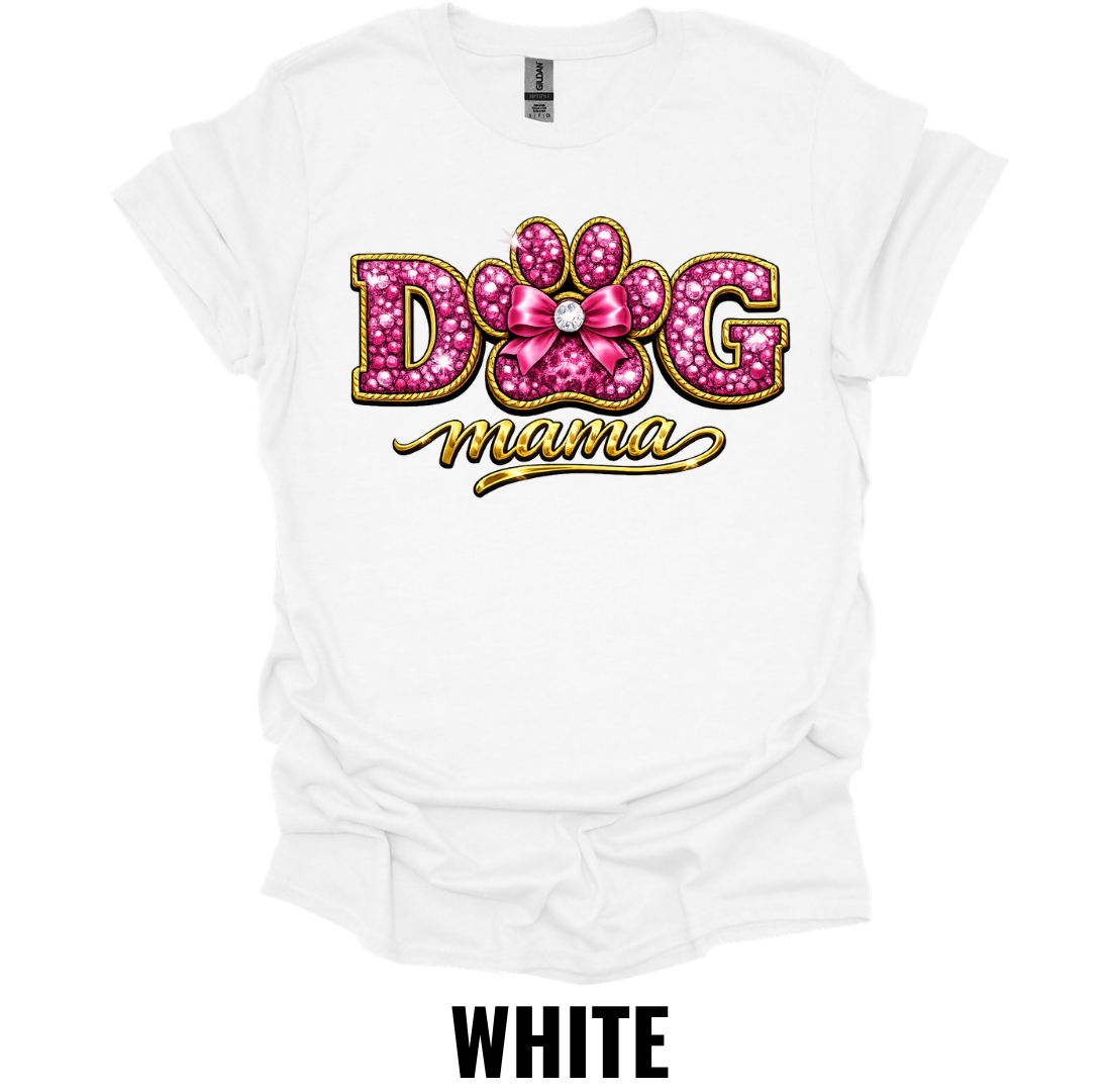Dog Mama Shirt – Pink Glitter Paw Dog Mom Graphic Tee