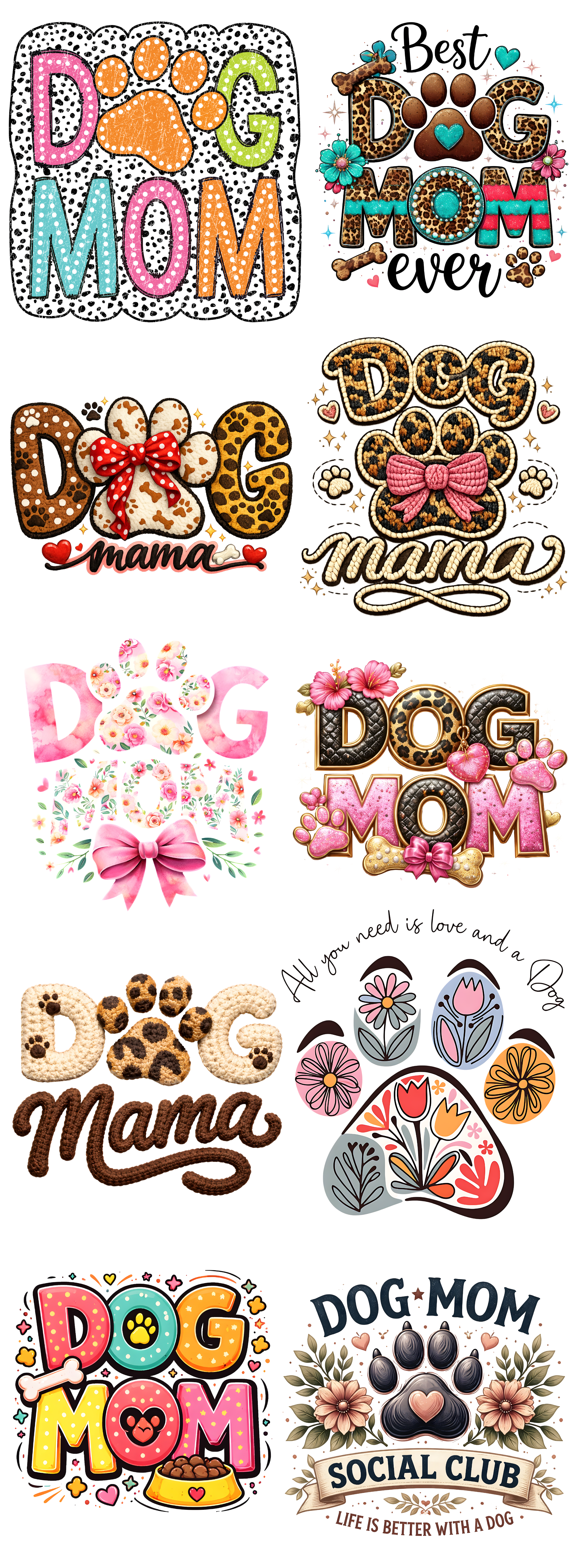 Dog Mom DTF Transfer Bundle – Cute Dog Lover Graphic Collection