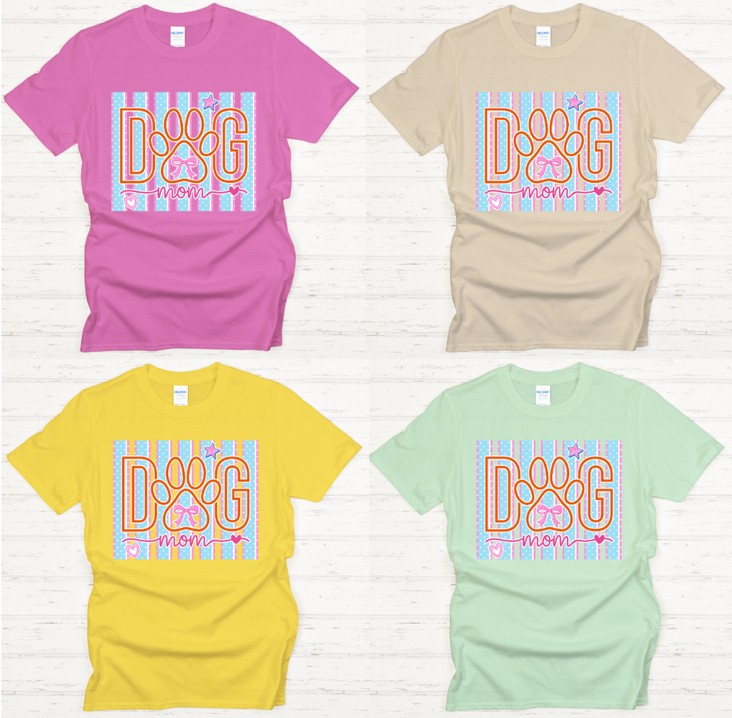 Dog Mom Pastel Paw Print Graphic Shirt on Gildan Softstyle Tee