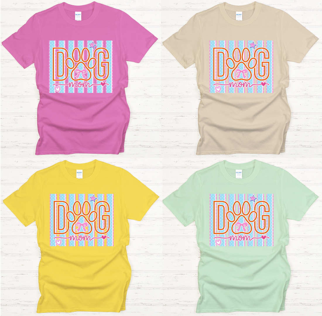 Dog Mom Pastel Paw Print Graphic Shirt on Gildan Softstyle Tee