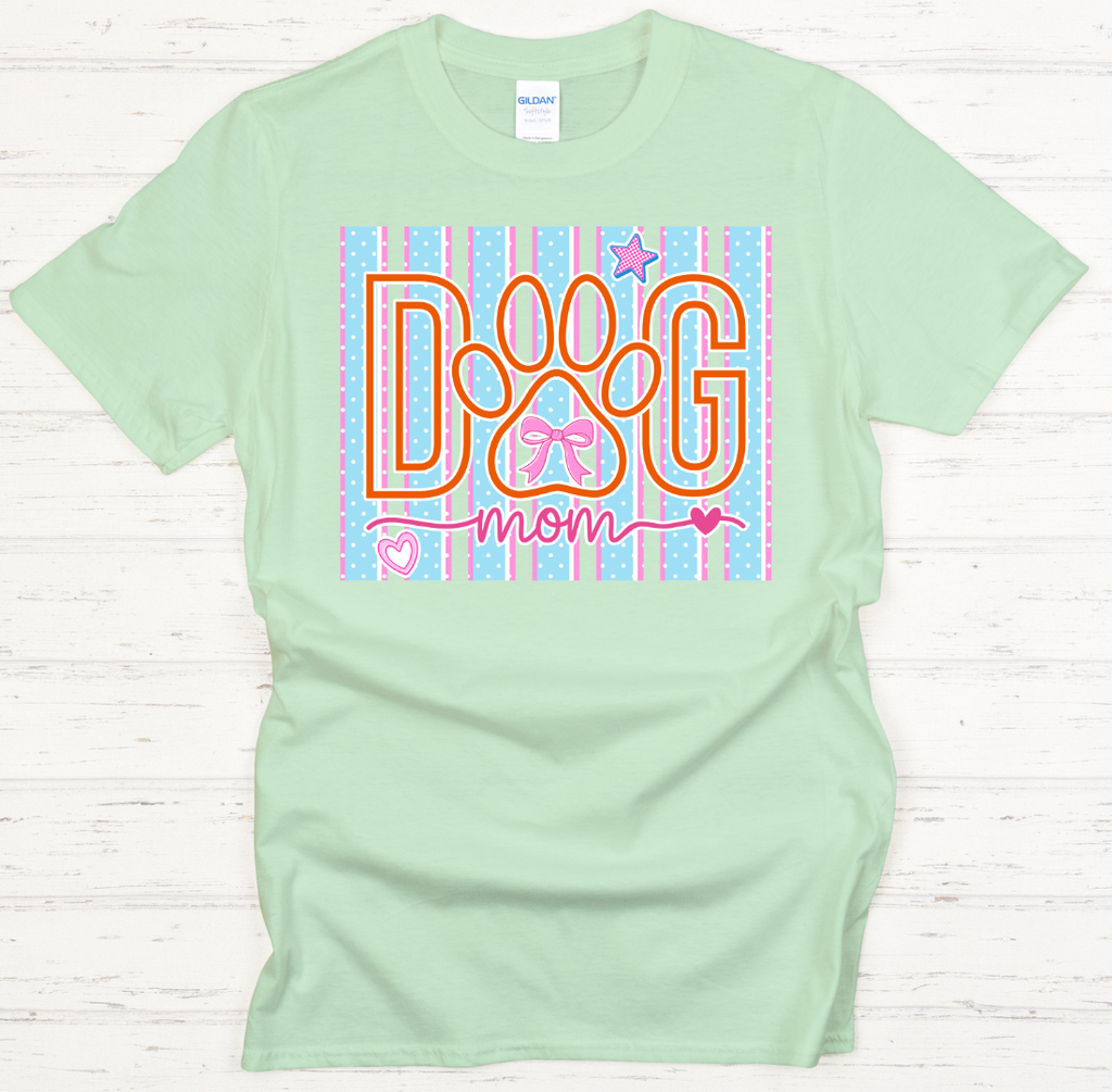 Dog Mom Pastel Paw Print Graphic Shirt on Gildan Softstyle Tee