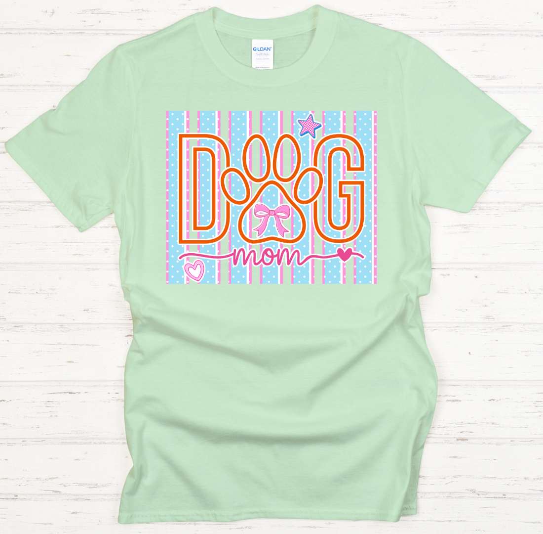 Dog Mom Pastel Paw Print Graphic Shirt on Gildan Softstyle Tee
