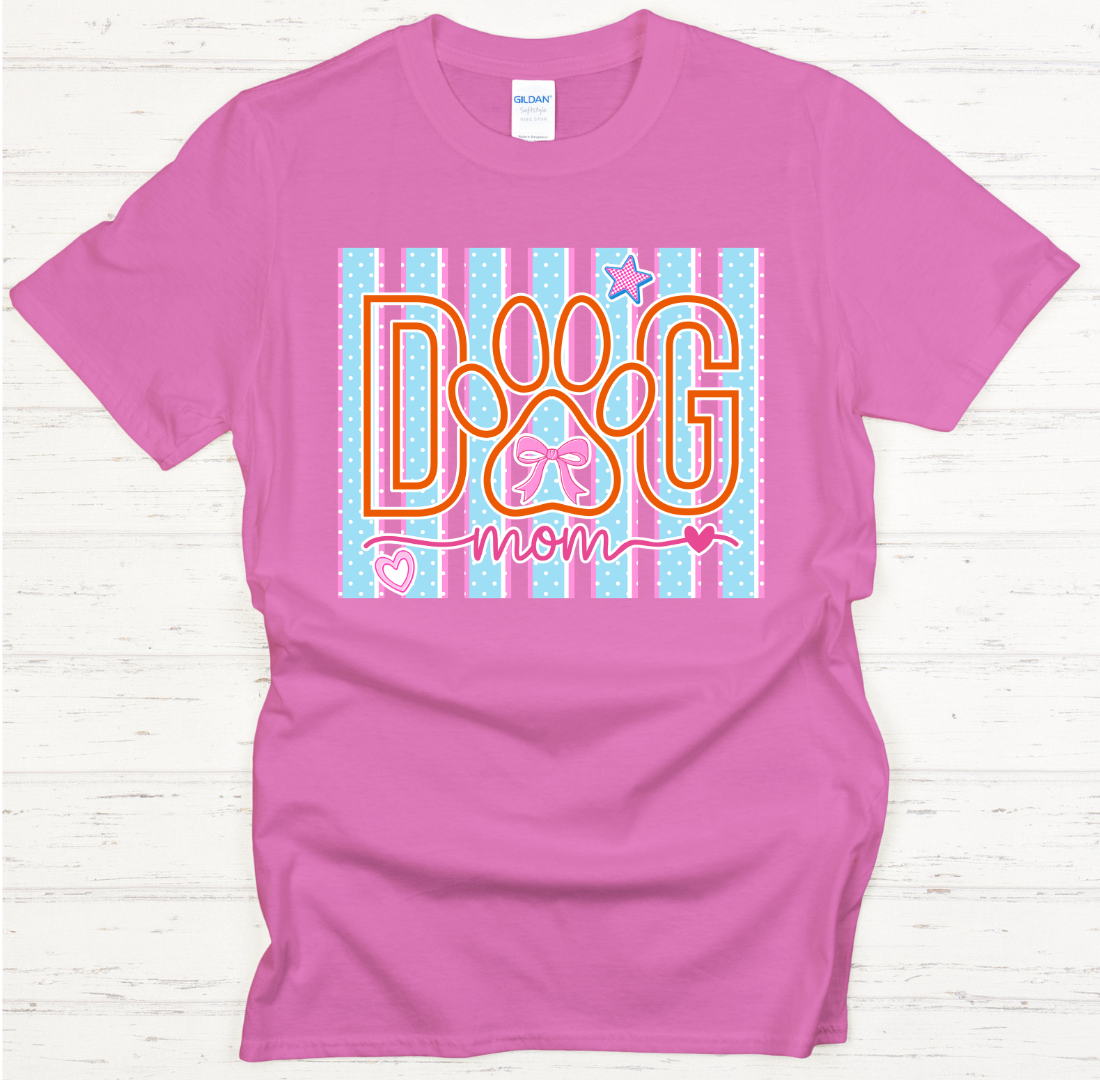 Dog Mom Pastel Paw Print Graphic Shirt on Gildan Softstyle Tee