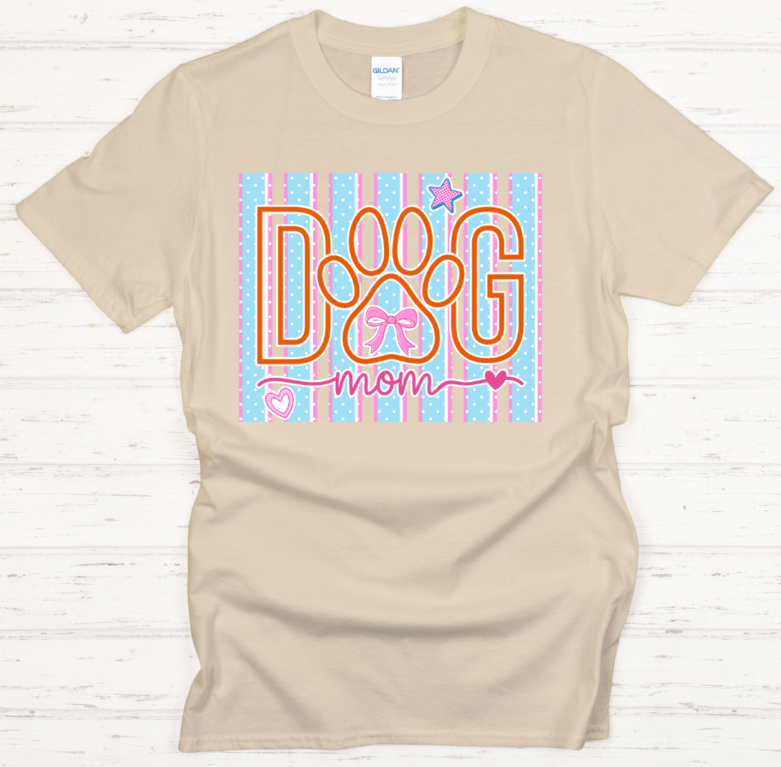 Dog Mom Pastel Paw Print Graphic Shirt on Gildan Softstyle Tee