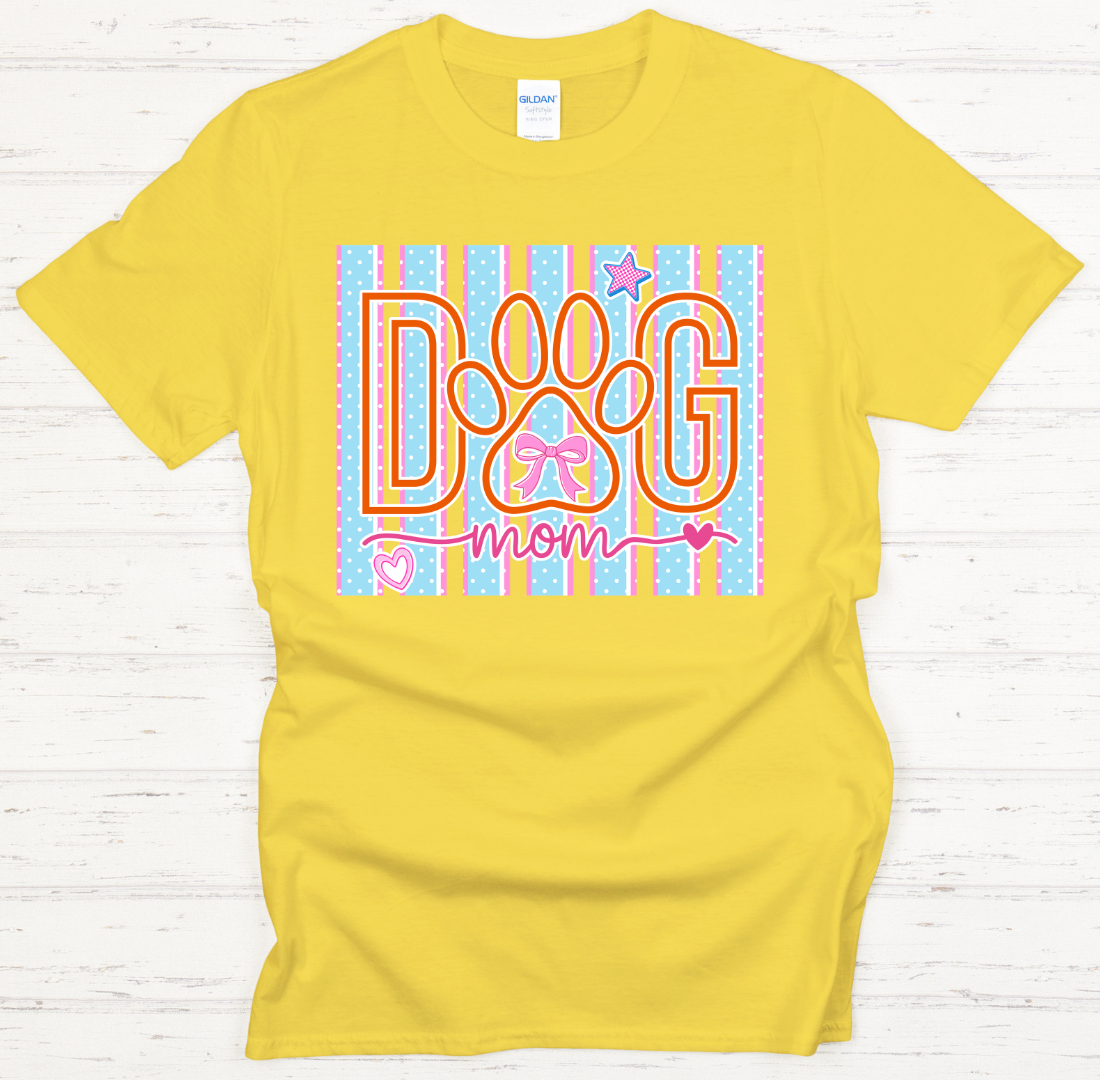 Dog Mom Pastel Paw Print Graphic Shirt on Gildan Softstyle Tee