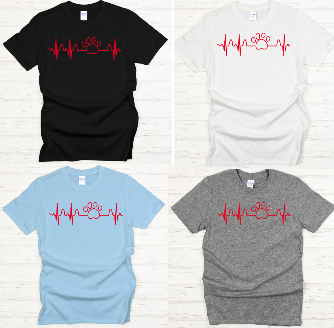 Dog Paw Heartbeat Dog Lover Shirt on Gildan Softstyle Tee