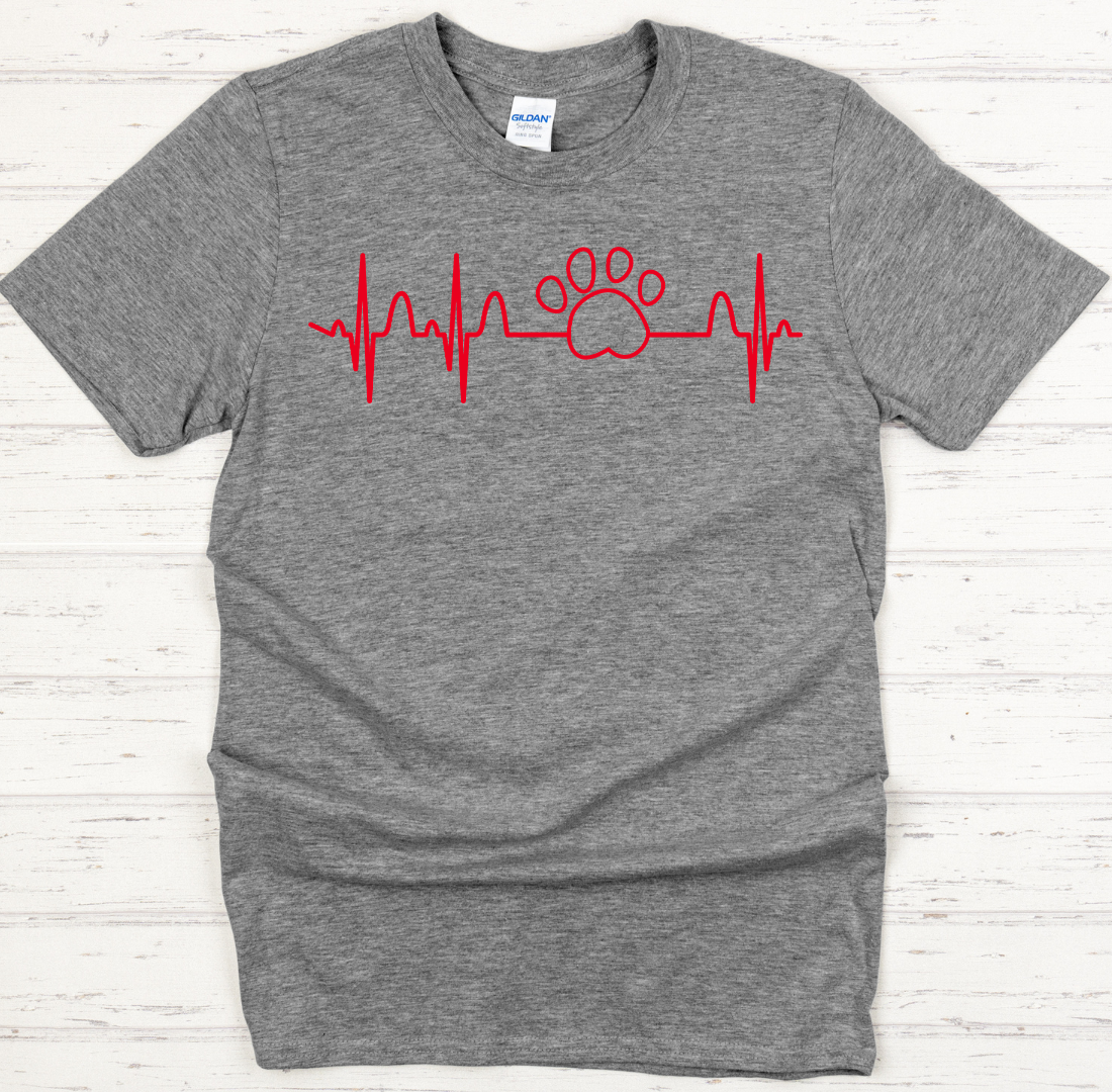 Dog Paw Heartbeat Dog Lover Shirt on Gildan Softstyle Tee
