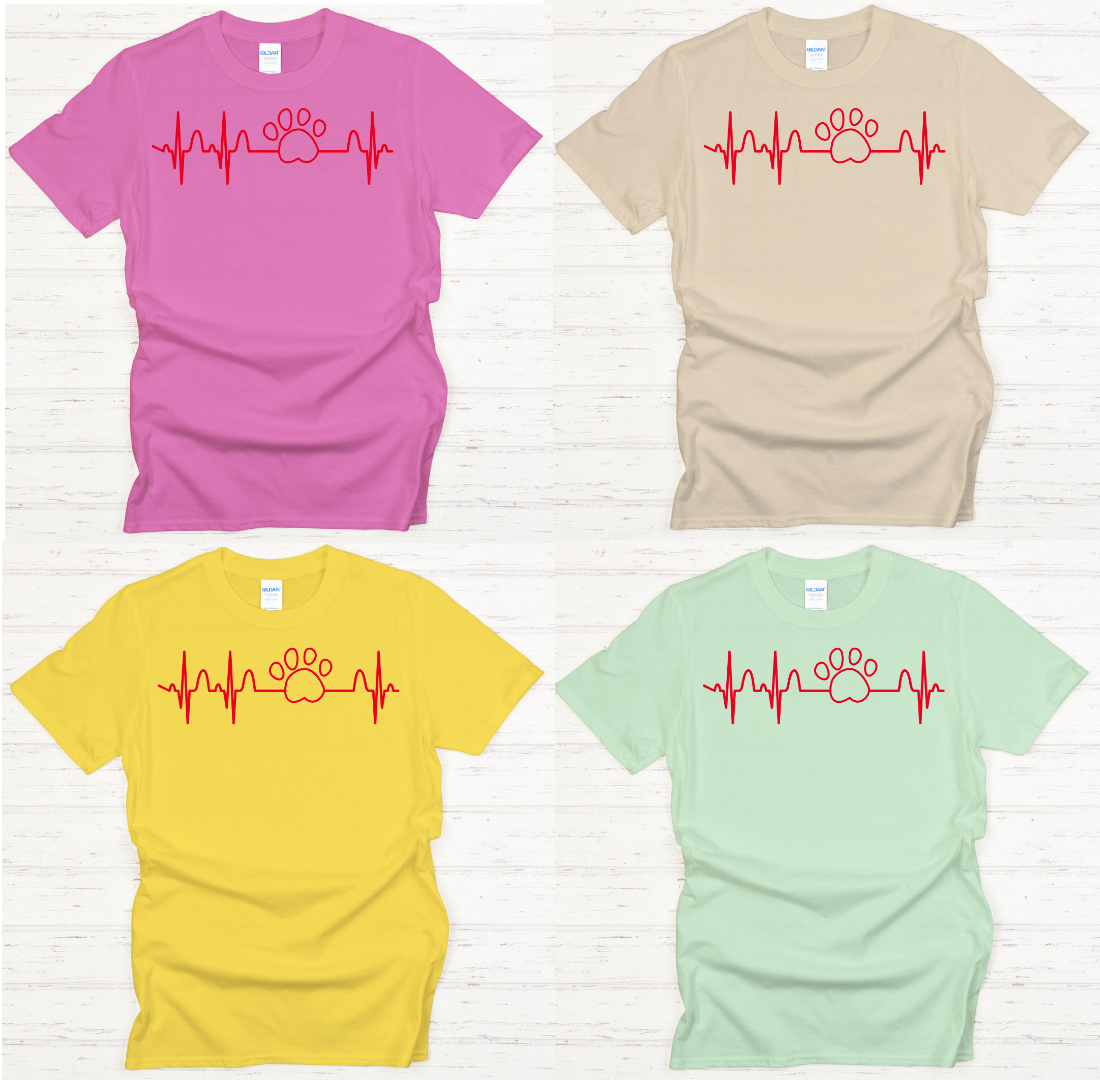 Dog Paw Heartbeat Shirt on Gildan Softstyle Tee