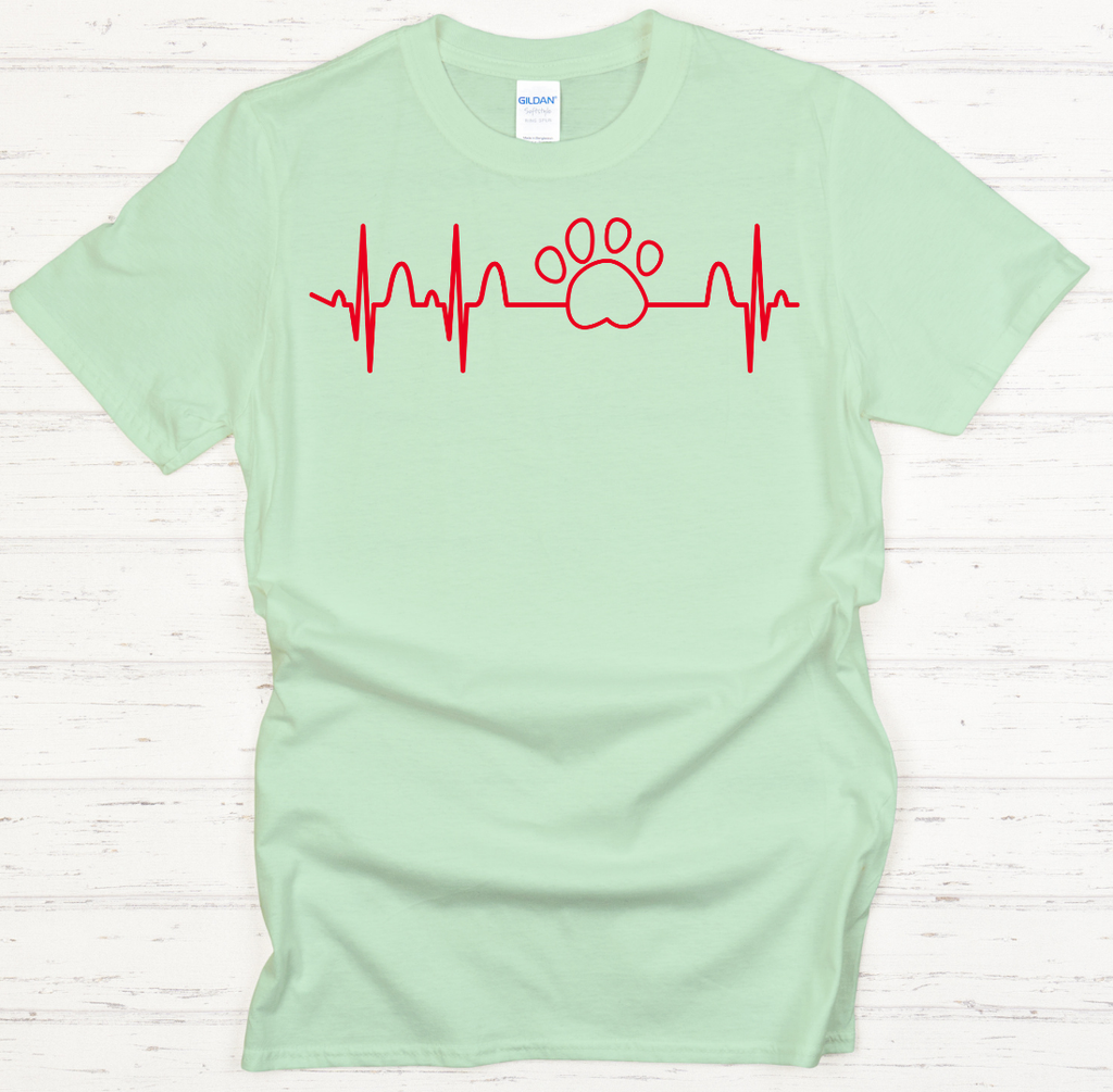 Dog Paw Heartbeat Shirt on Gildan Softstyle Tee