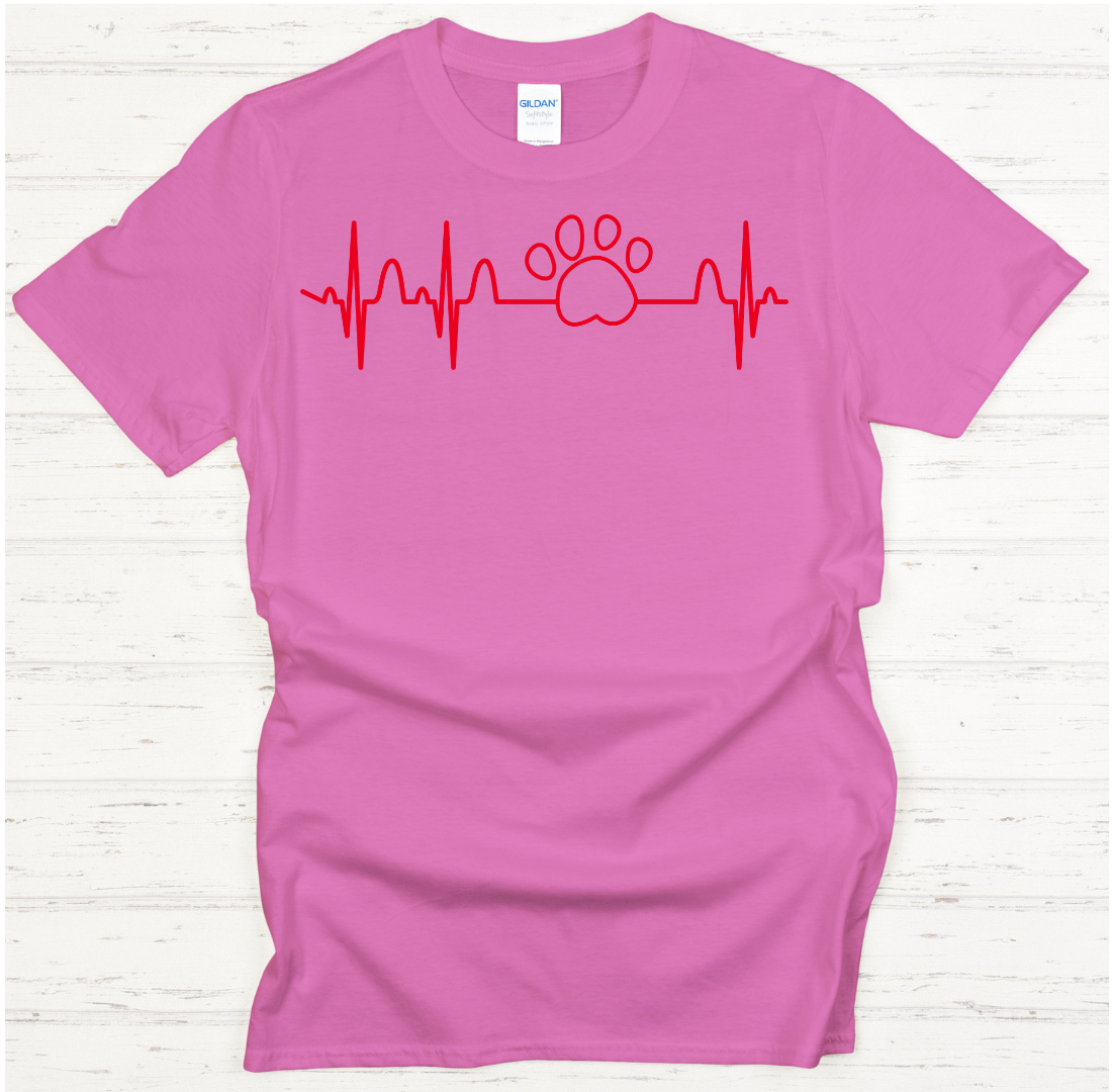 Dog Paw Heartbeat Shirt on Gildan Softstyle Tee