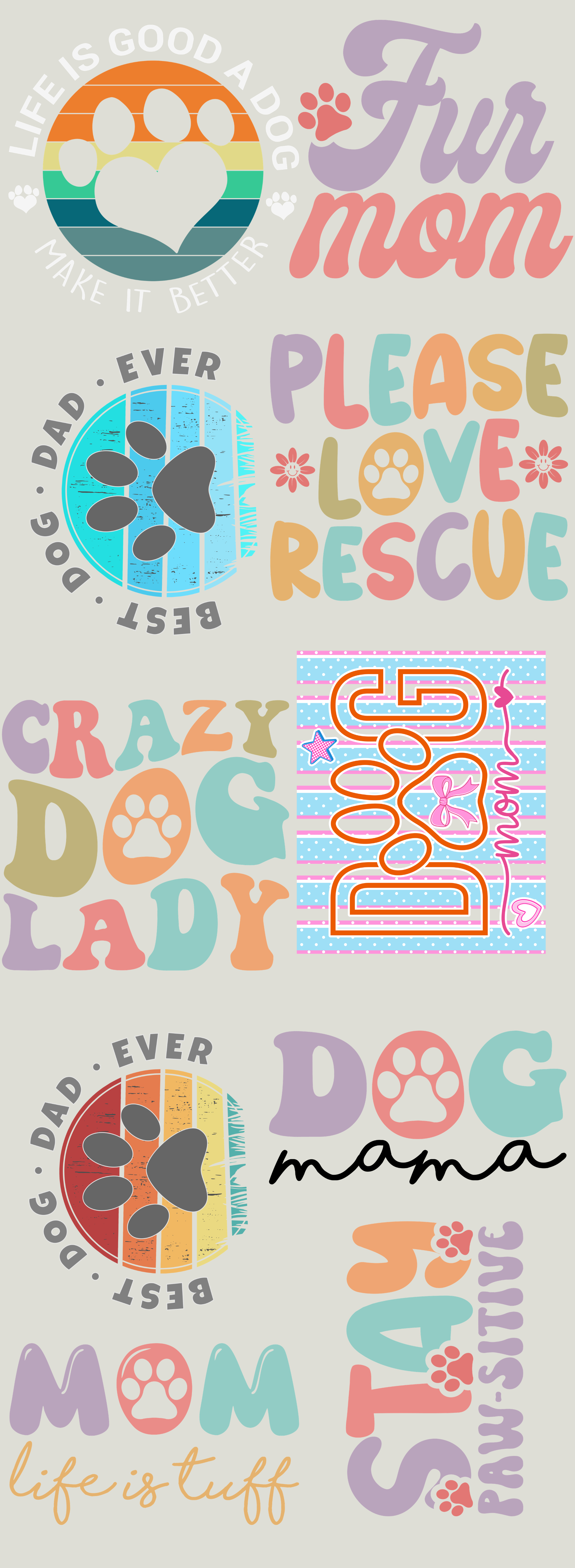 Dog Mom DTF Transfer Bundle – Retro Pet Lover Graphic Collection