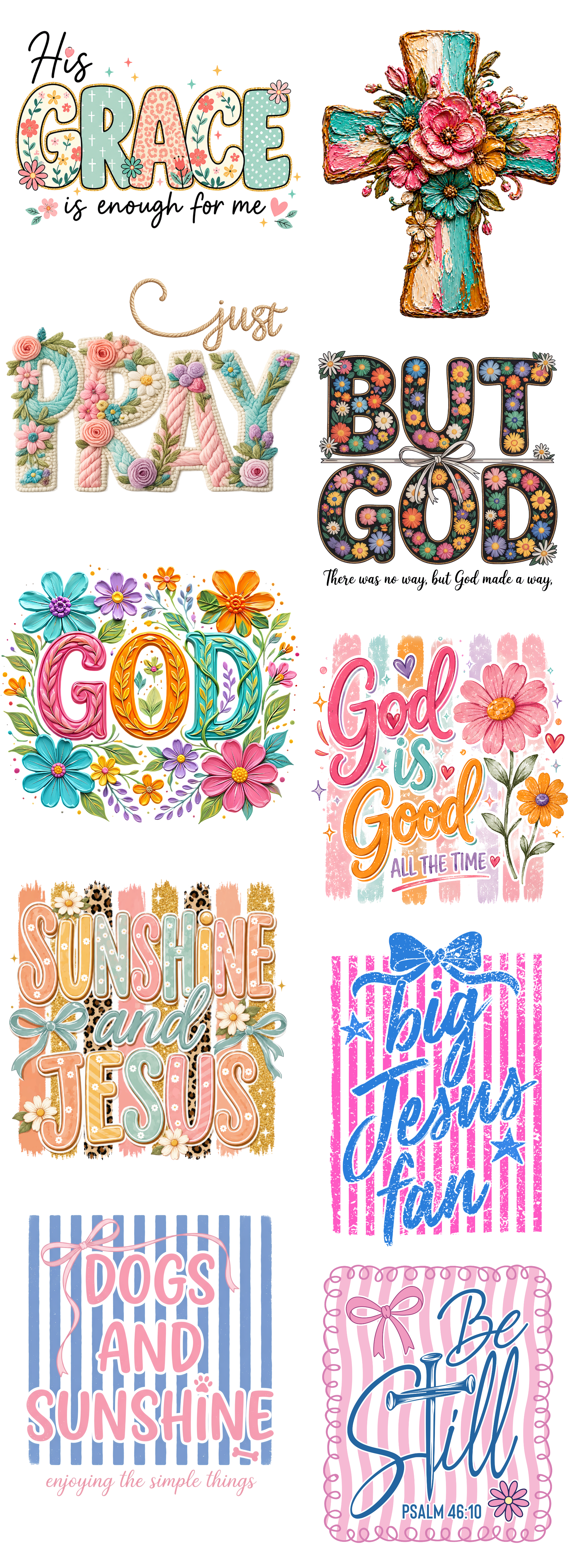Faith & Inspirational DTF Gang Sheet | Christian Floral Designs