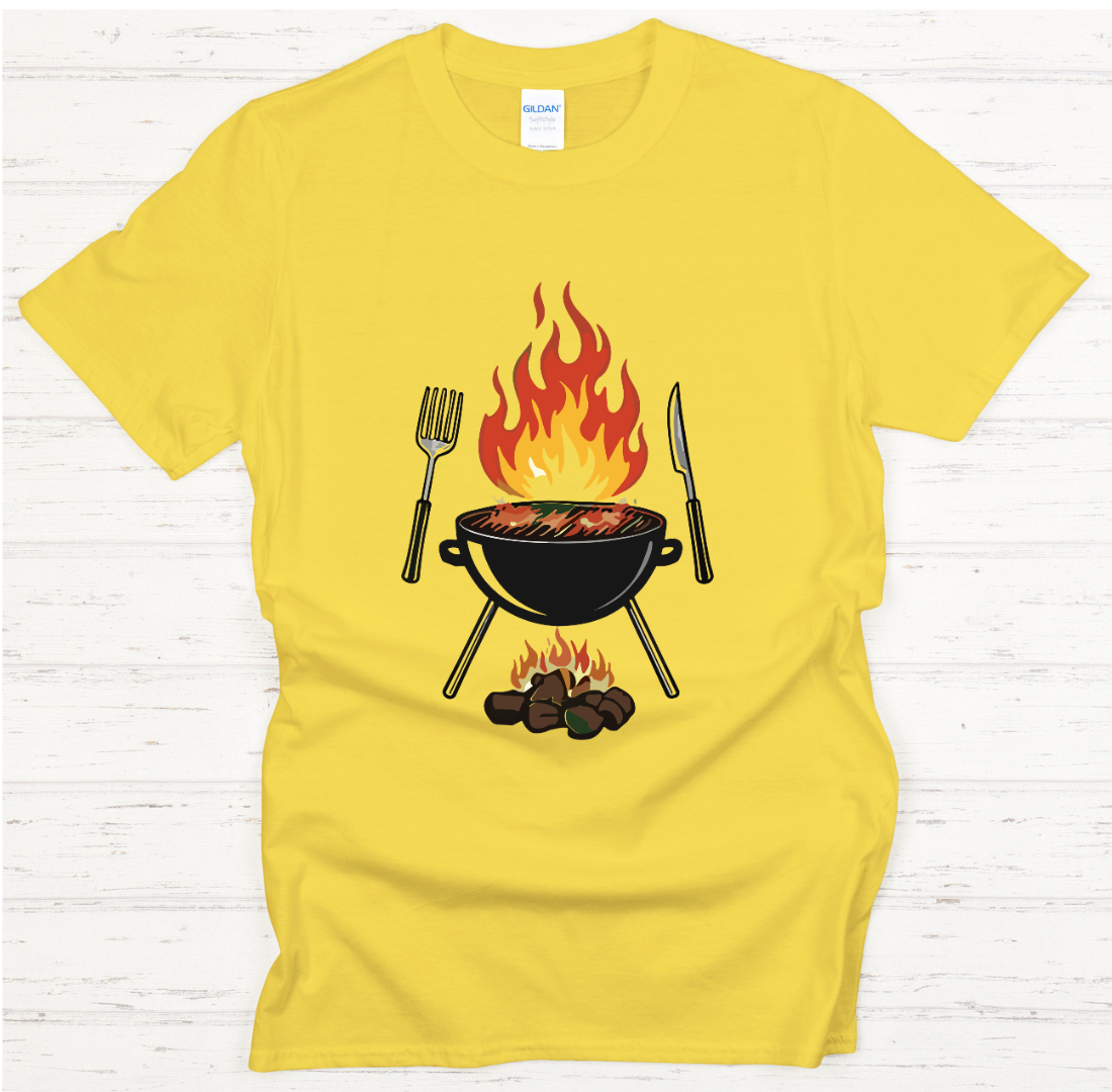 Flaming BBQ Grill Shirt – Funny Backyard Barbecue Pitmaster Tee