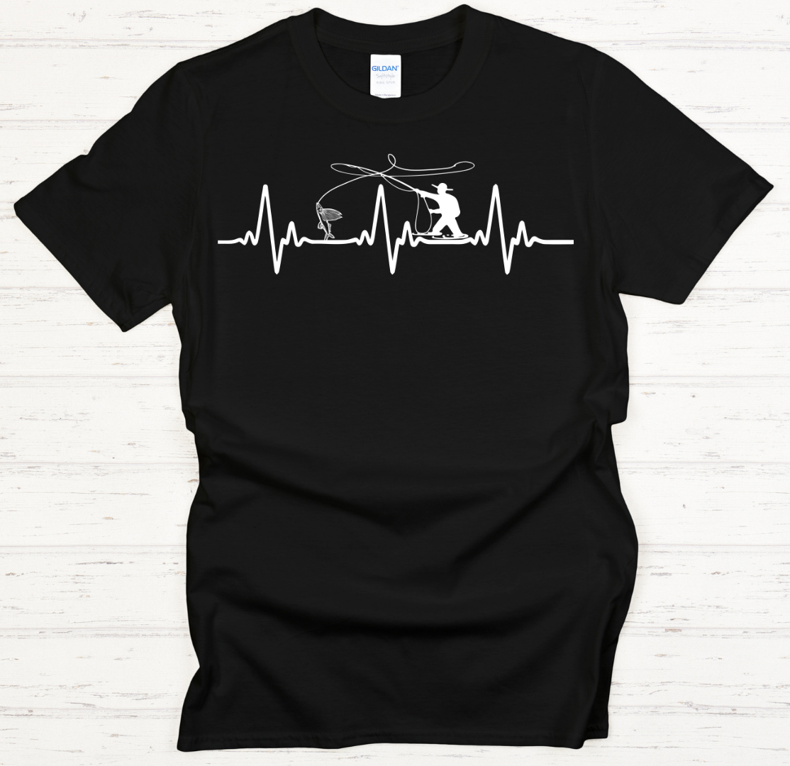 Fly Fishing Heartbeat Graphic Shirt on Gildan Softstyle Tee