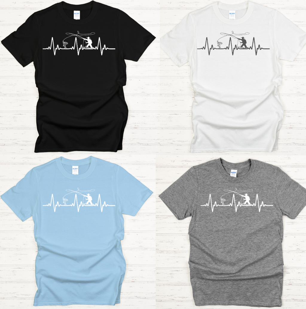 Fly Fishing Heartbeat Graphic Shirt on Gildan Softstyle Tee