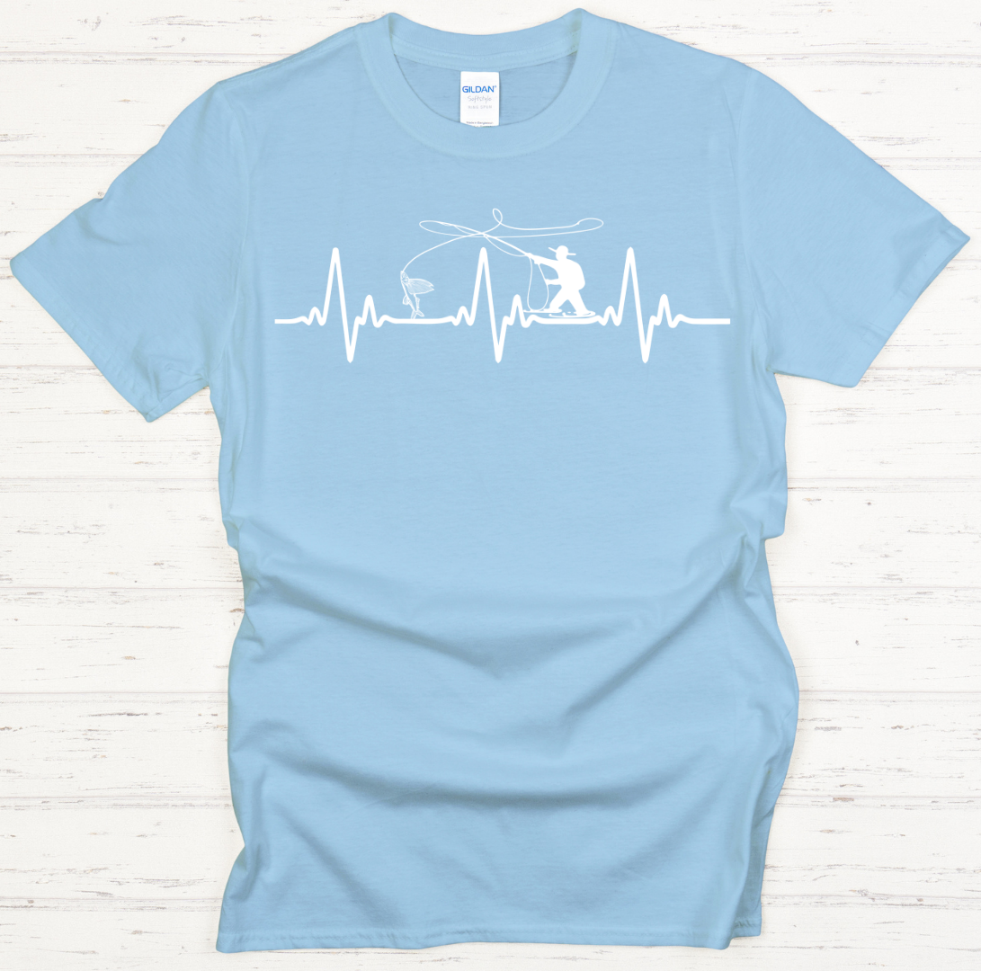 Fly Fishing Heartbeat Graphic Shirt on Gildan Softstyle Tee