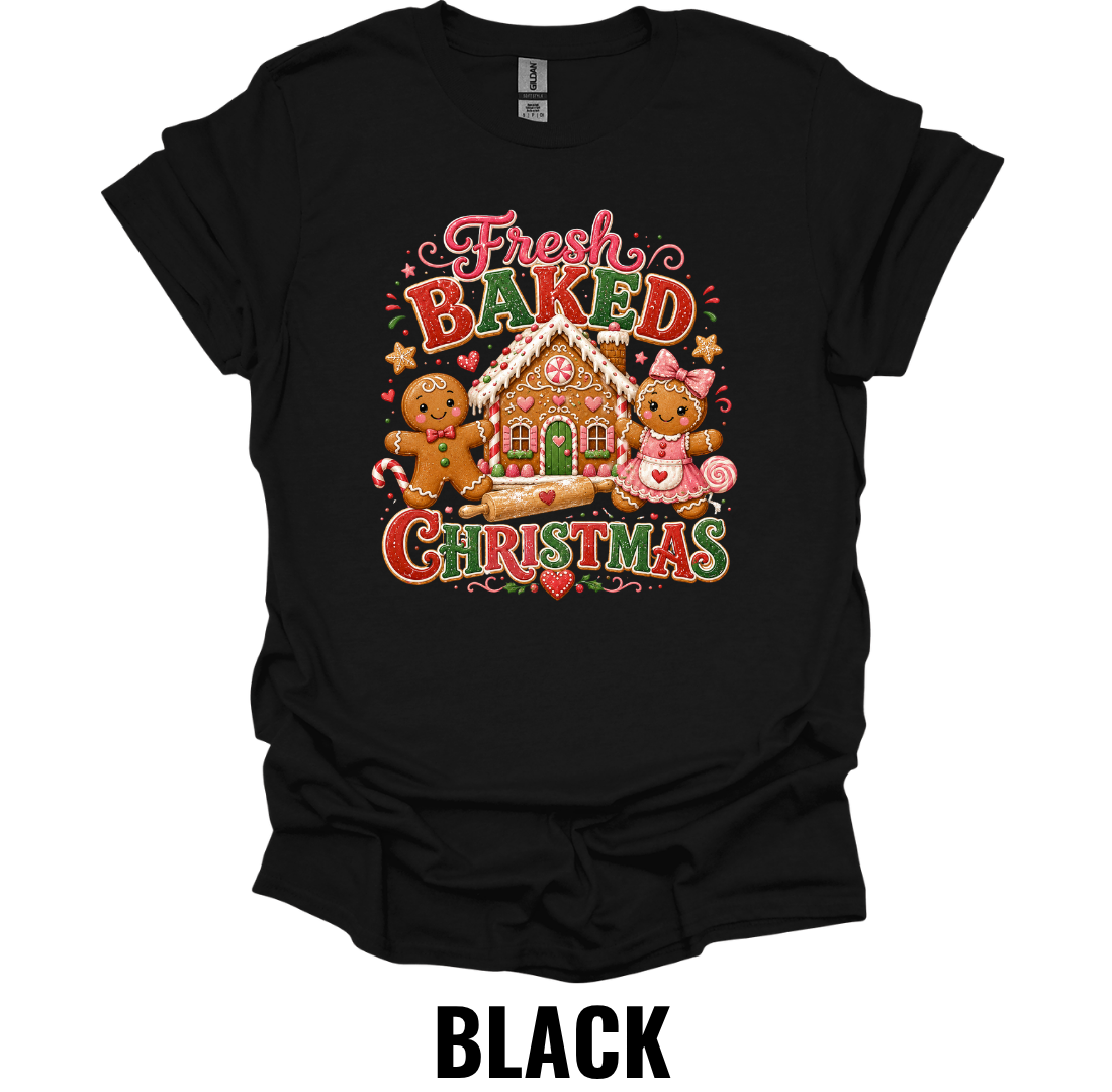 Fresh Baked Christmas T-Shirt – Funny Christmas Baking Shirt with Gingerbread House