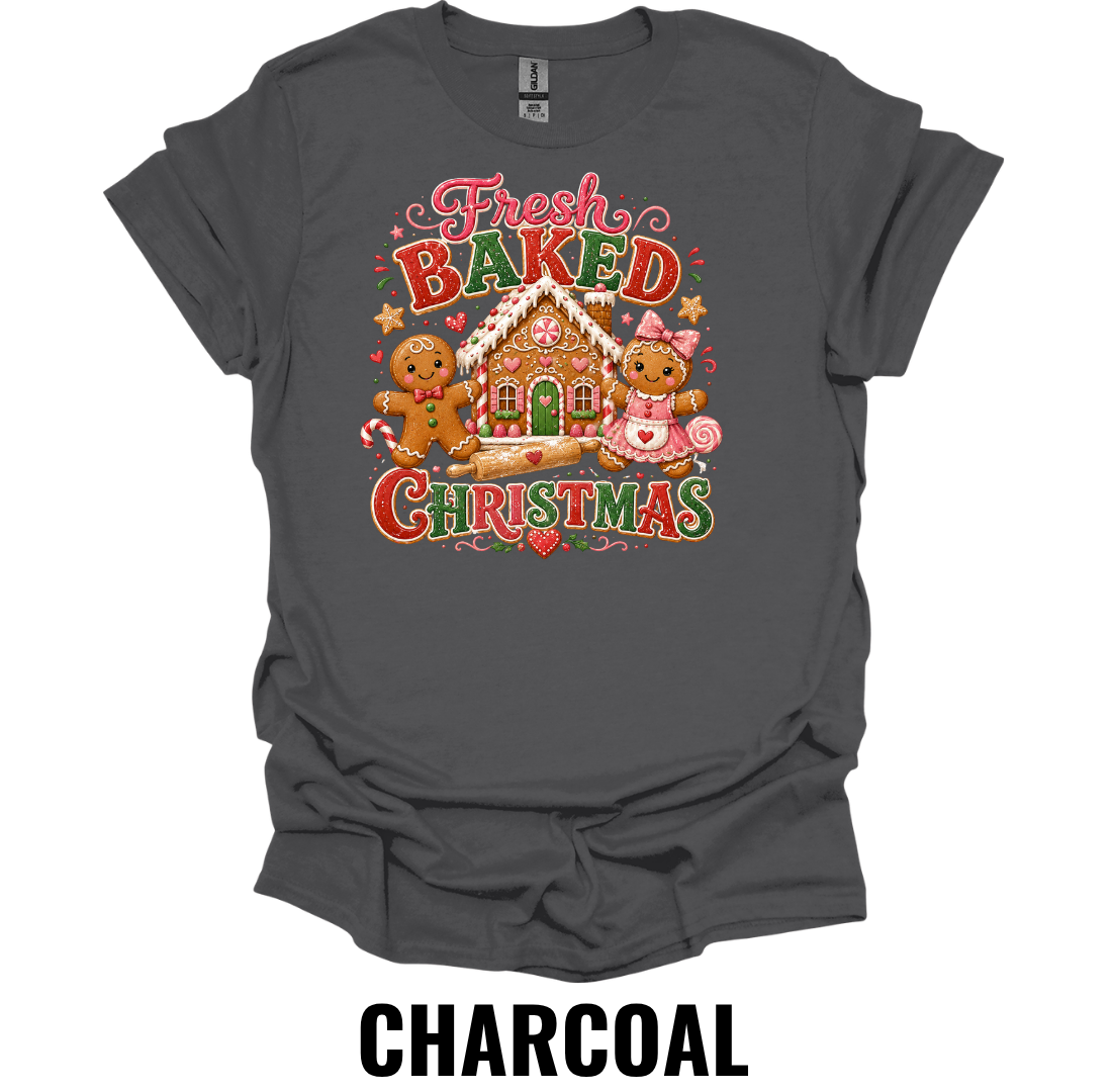 Fresh Baked Christmas T-Shirt – Funny Christmas Baking Shirt with Gingerbread House