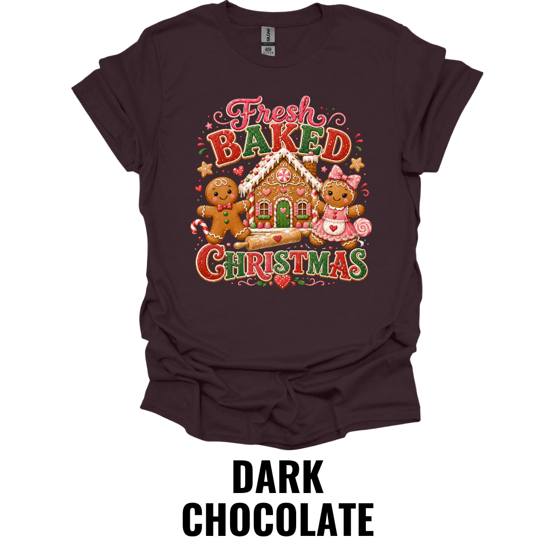 Fresh Baked Christmas T-Shirt – Funny Christmas Baking Shirt with Gingerbread House