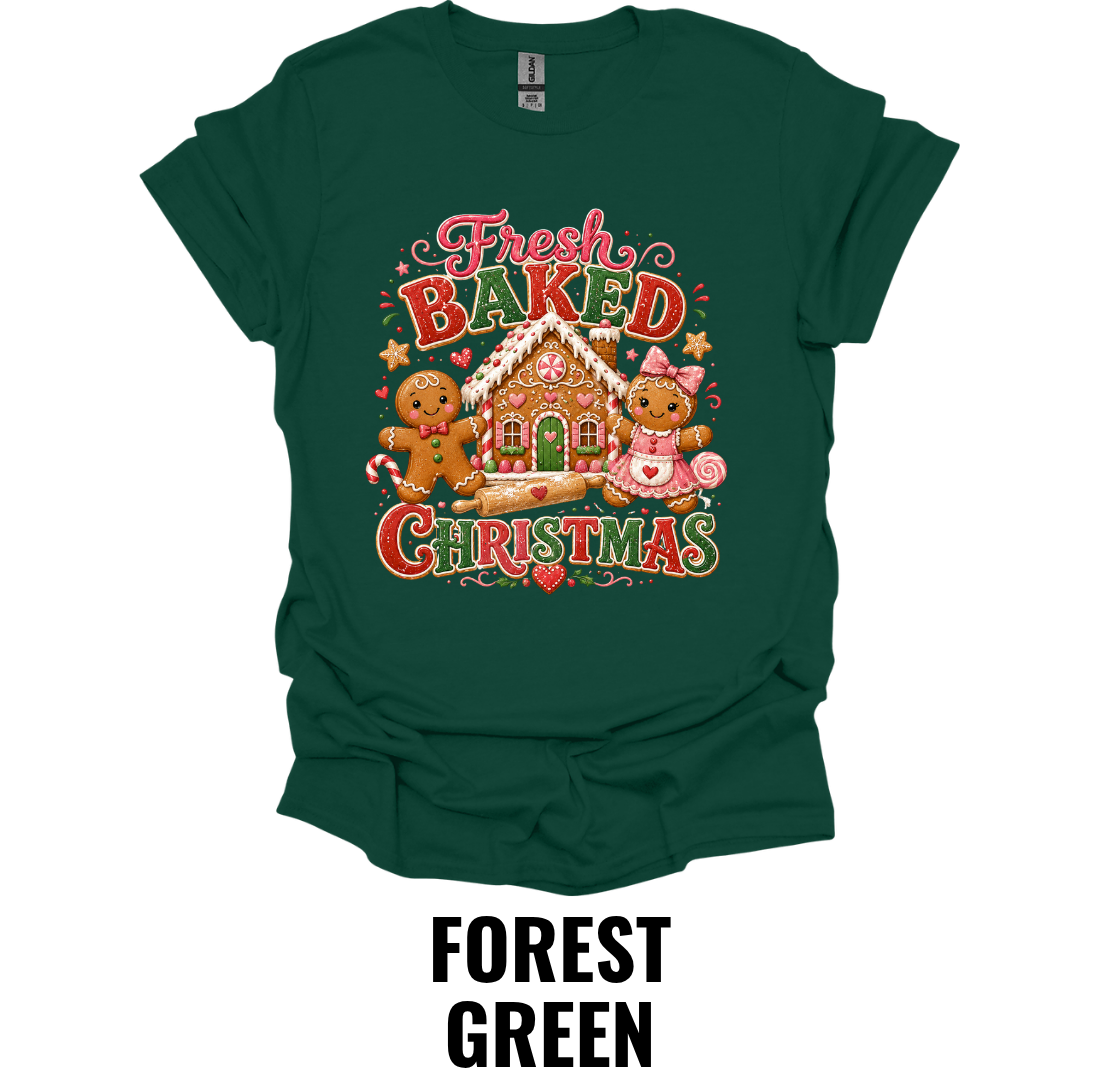 Fresh Baked Christmas T-Shirt – Funny Christmas Baking Shirt with Gingerbread House