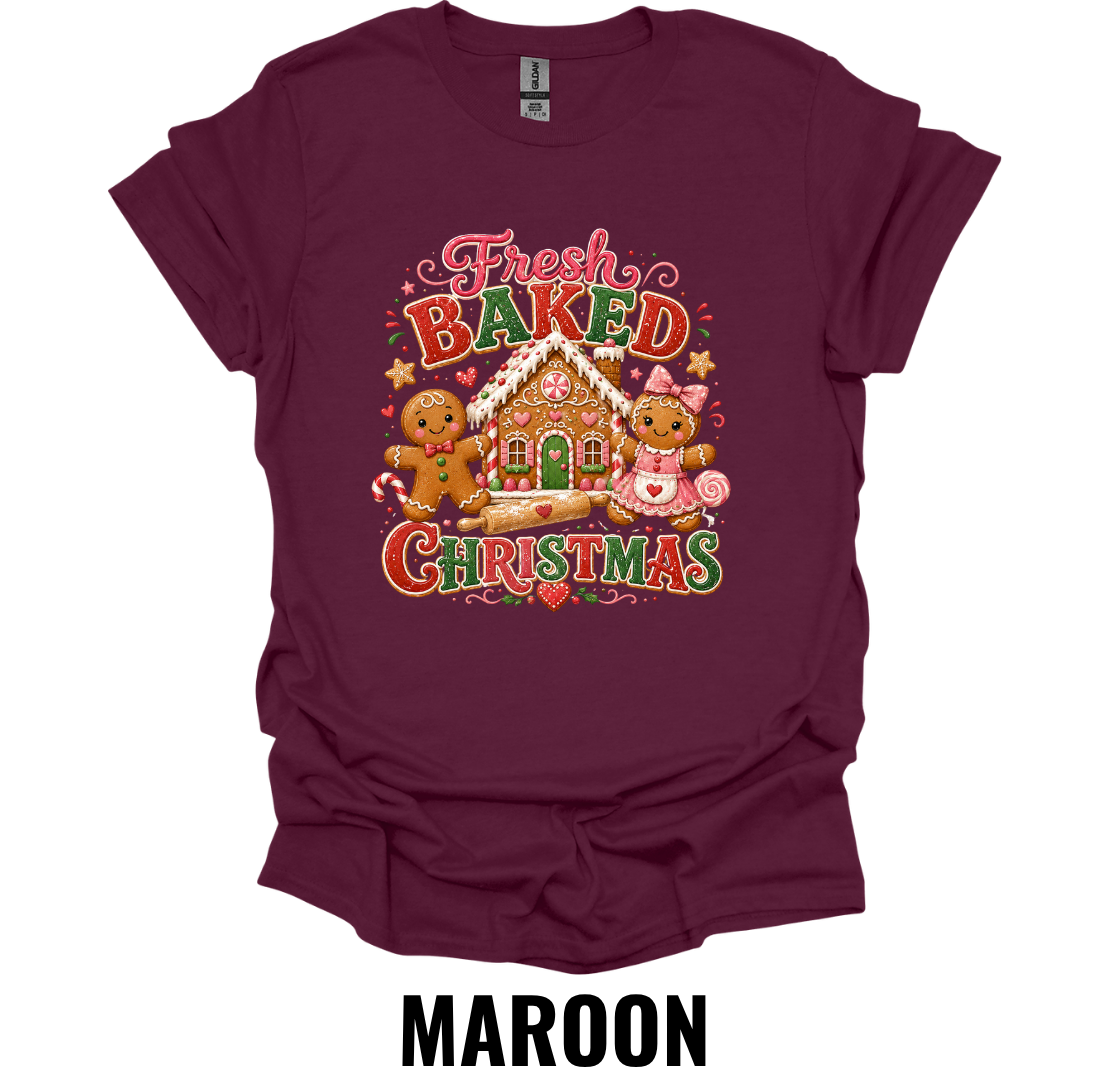 Fresh Baked Christmas T-Shirt – Funny Christmas Baking Shirt with Gingerbread House