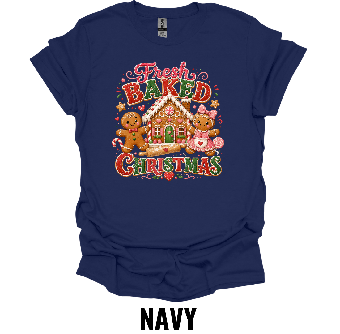 Fresh Baked Christmas T-Shirt – Funny Christmas Baking Shirt with Gingerbread House