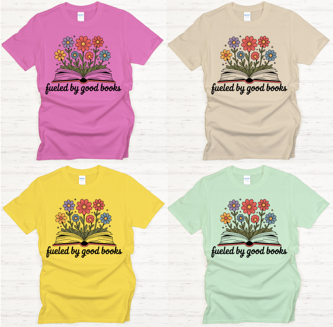 Fueled by Good Books Floral Reader Shirt on Gildan Softstyle Tee