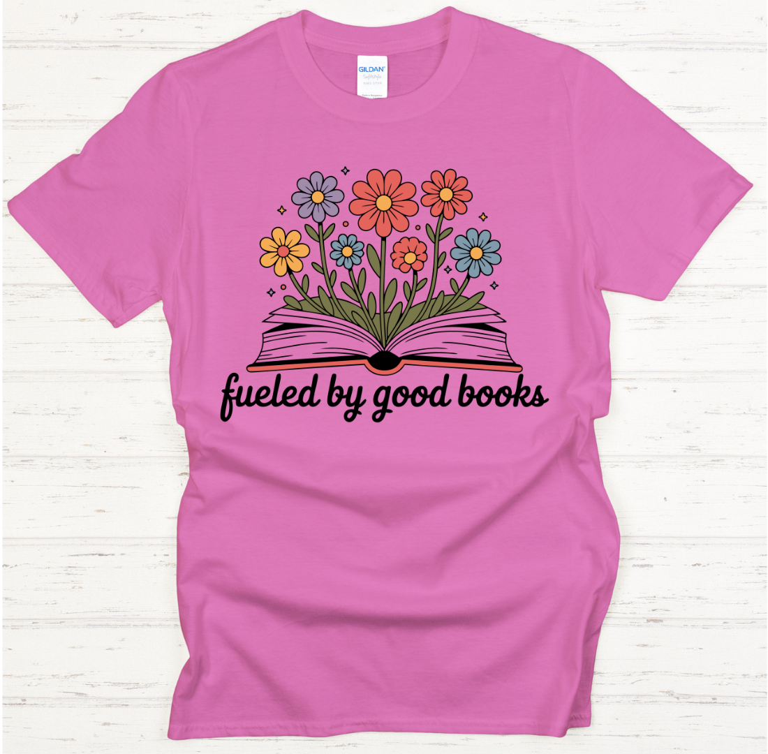 Fueled by Good Books Floral Reader Shirt on Gildan Softstyle Tee