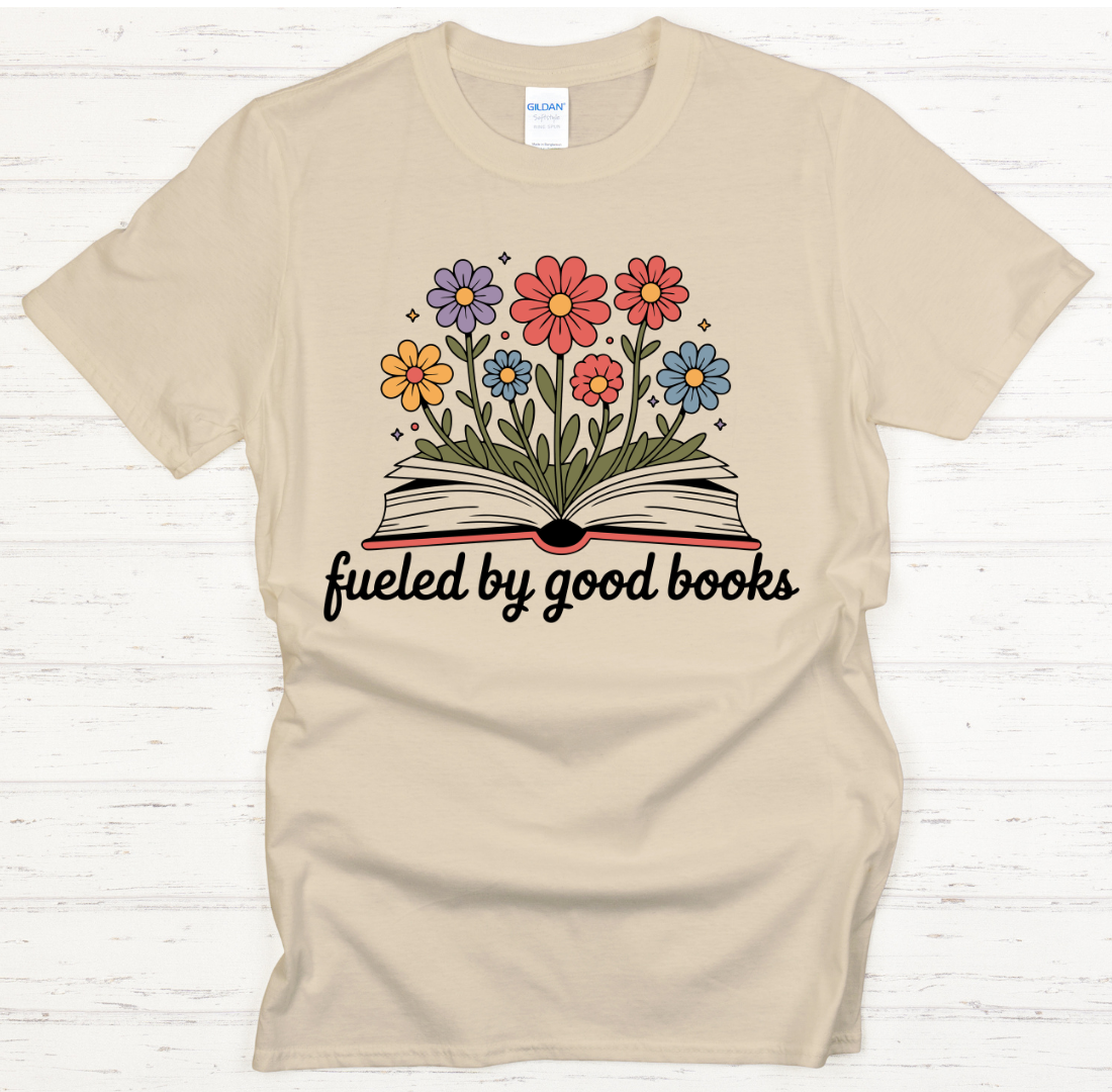Fueled by Good Books Floral Reader Shirt on Gildan Softstyle Tee