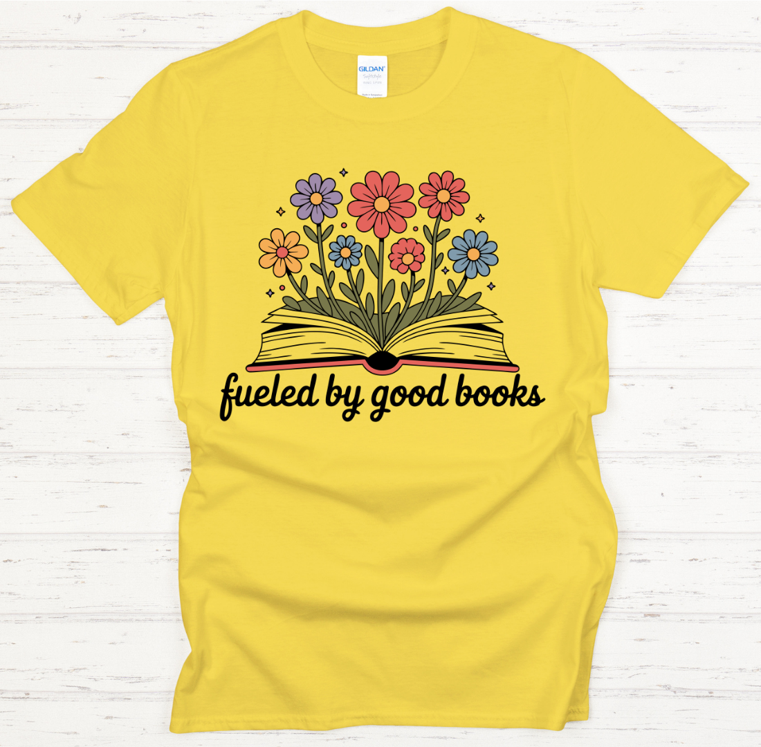 Fueled by Good Books Floral Reader Shirt on Gildan Softstyle Tee