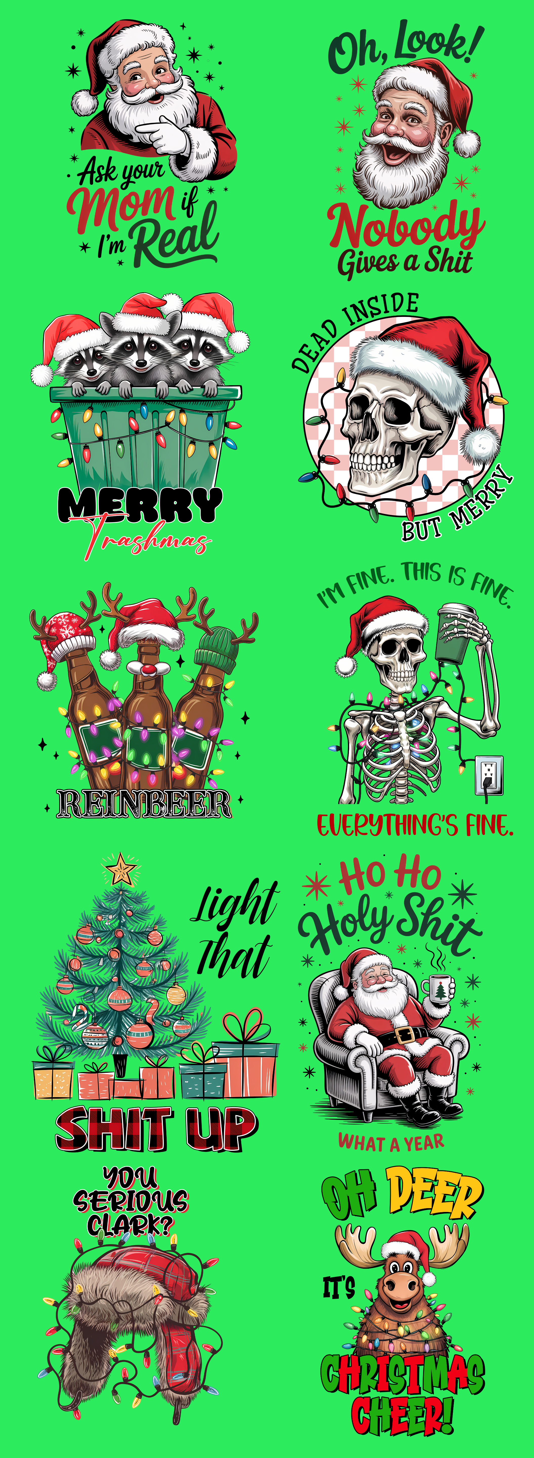 Funny Adult Christmas DTF Gang Sheet | Sarcastic Holiday Designs