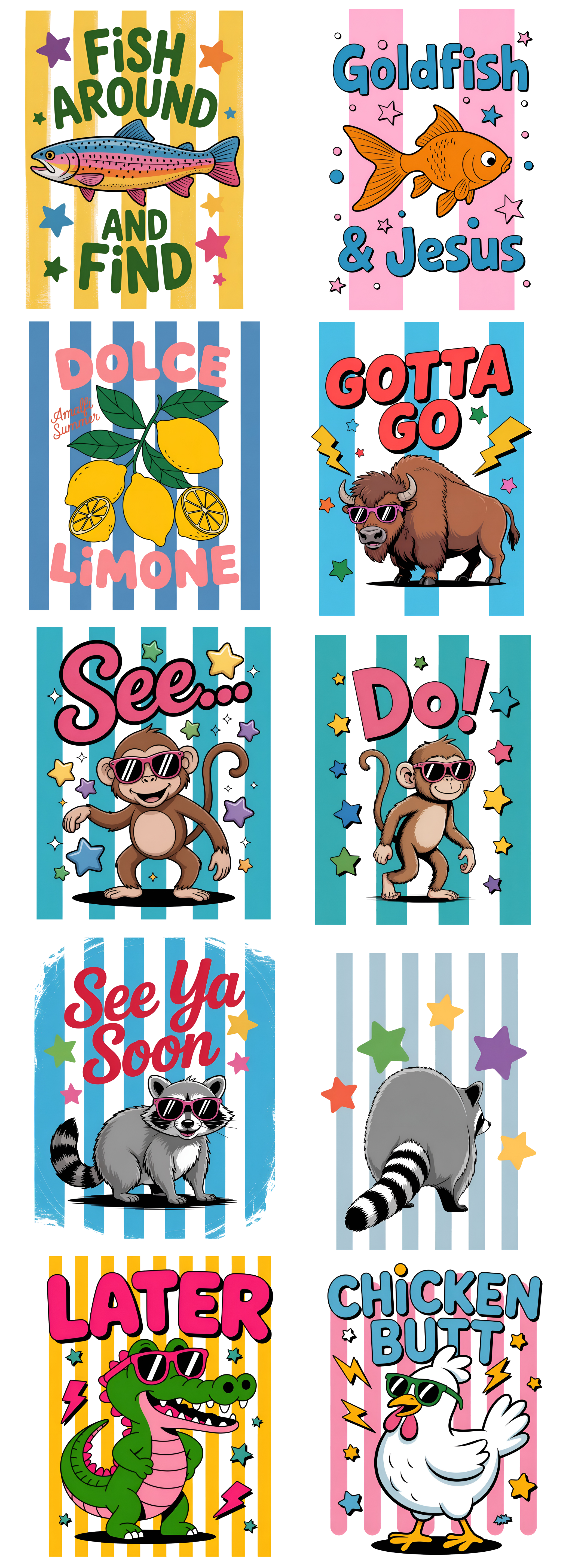 Funny Animal Sayings DTF Gang Sheet | Kids & Classroom Designs